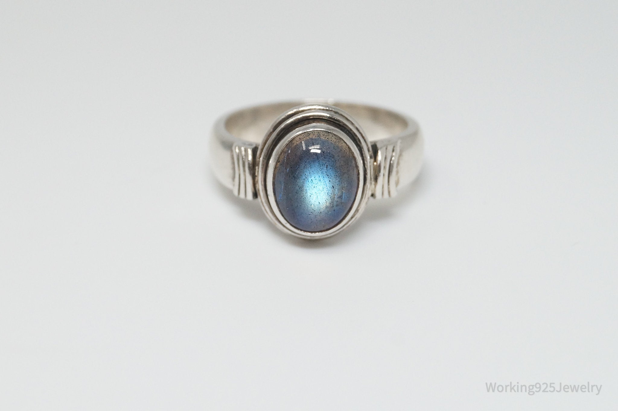 Vintage Natural Labradorite Sterling Silver Ring - Sz 8.75