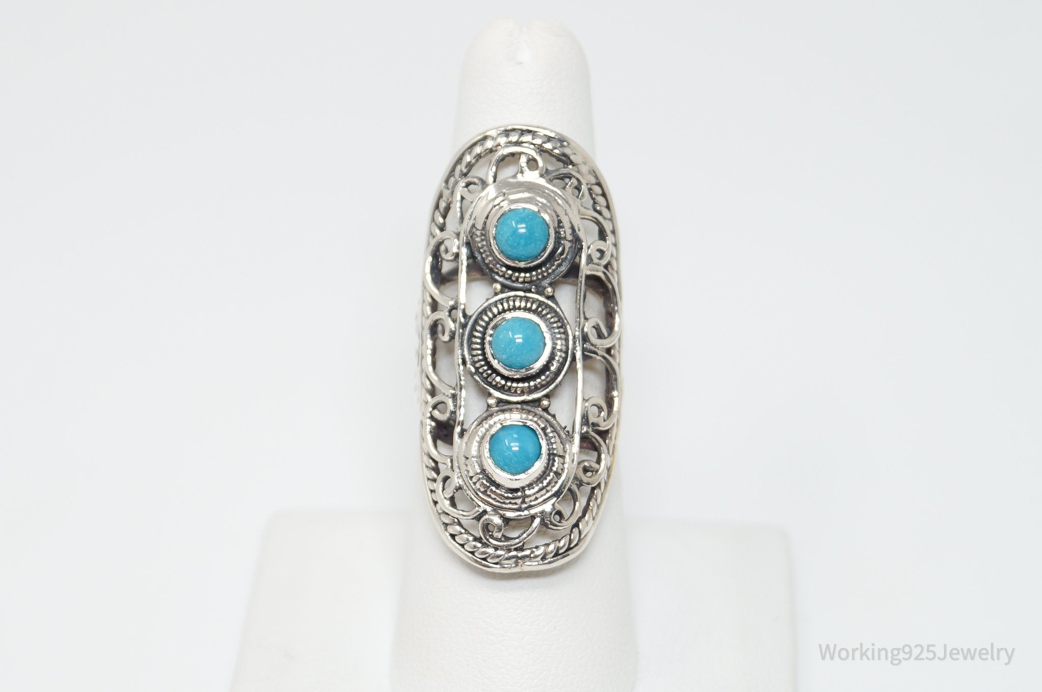 Vintage Southwestern Style Turquoise Sterling Silver Ring - Sz 7