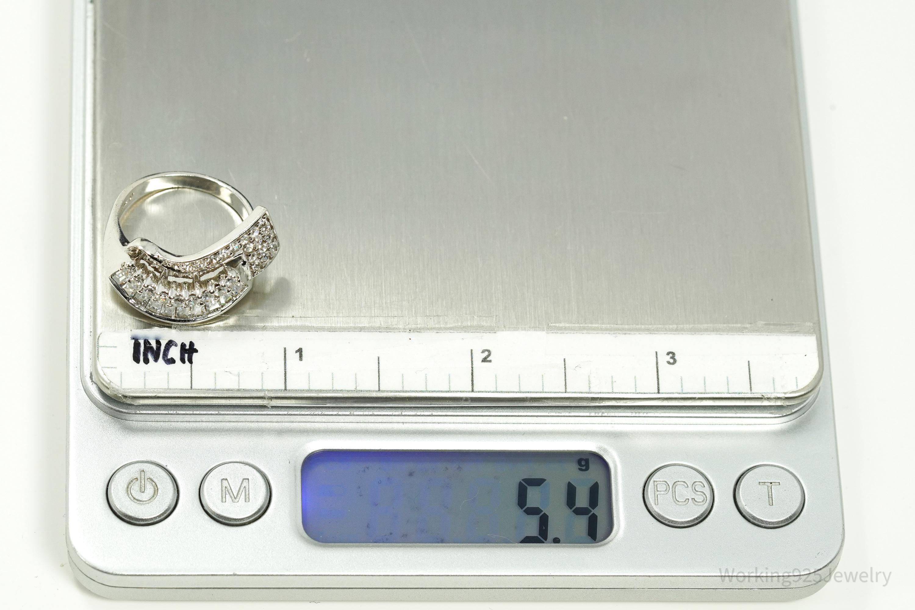 Vintage Cubic Zirconia Sterling Silver Statement Ring - Sz 7.5