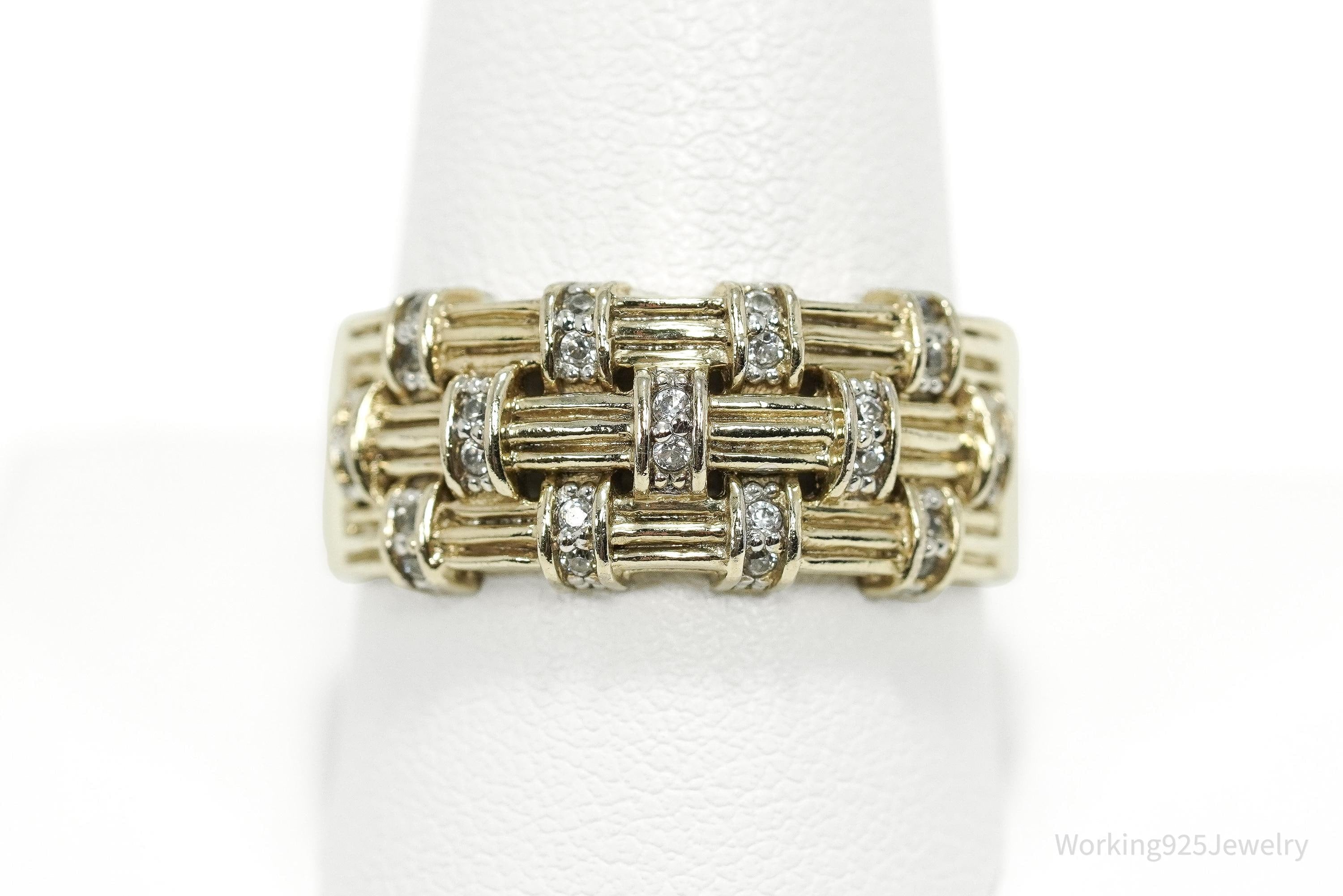 Vintage Cubic Zirconia Gold Vermeil Sterling Silver Band Ring - Size 10.25