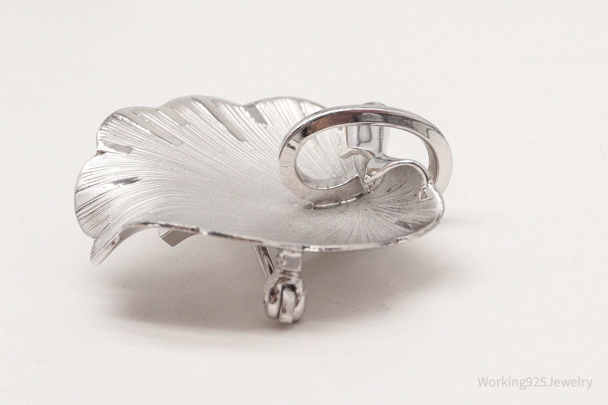 Vintage Designer WELLS Leaf Sterling Silver Brooch Pin Pendant