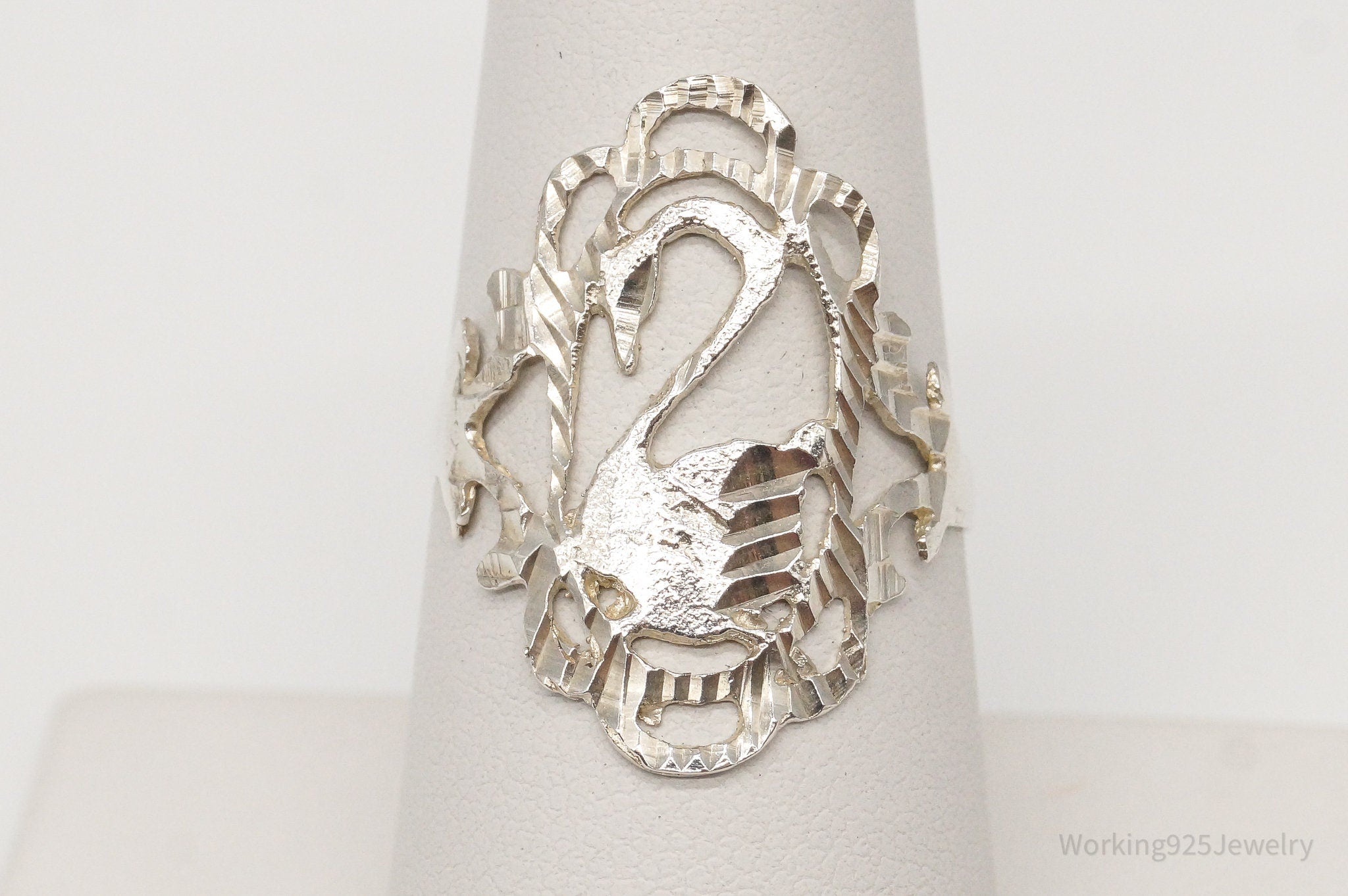 Vintage Swan Openwork Sterling Silver Ring - Size 7.25