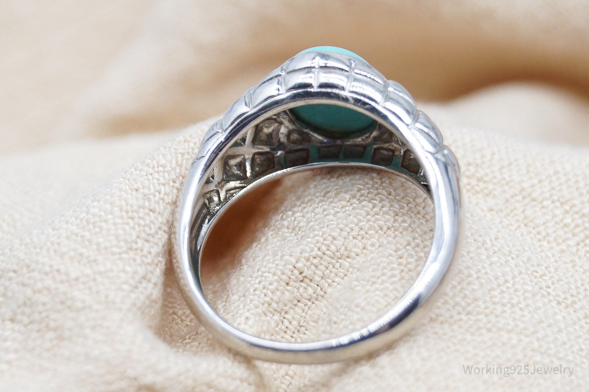 Vintage Designer EA Turquoise Sterling Silver Ring - Size 8