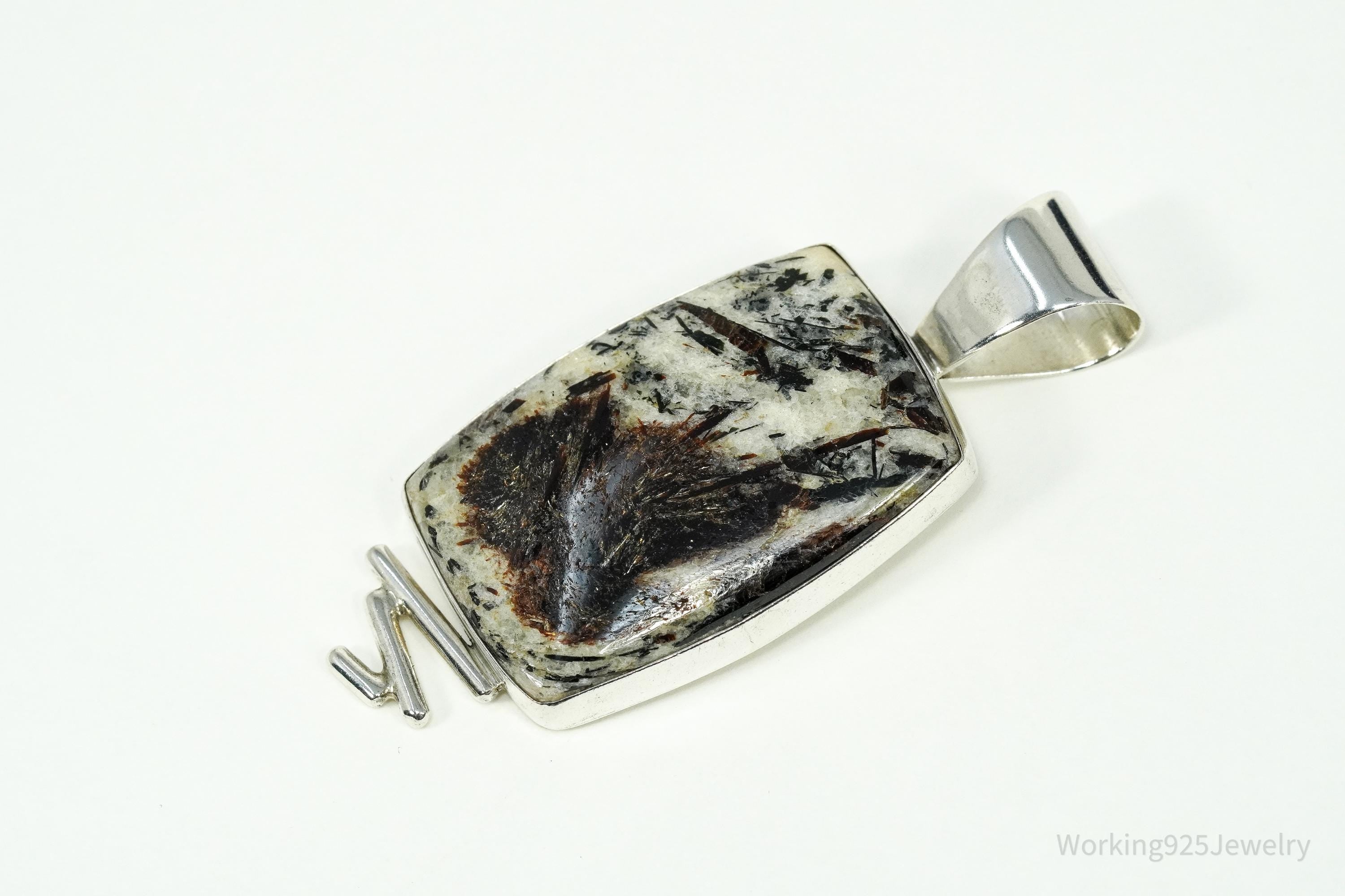 Vintage Large Desert Rose Trading Astrophyllite Sterling Silver Pendant 2 3/8"