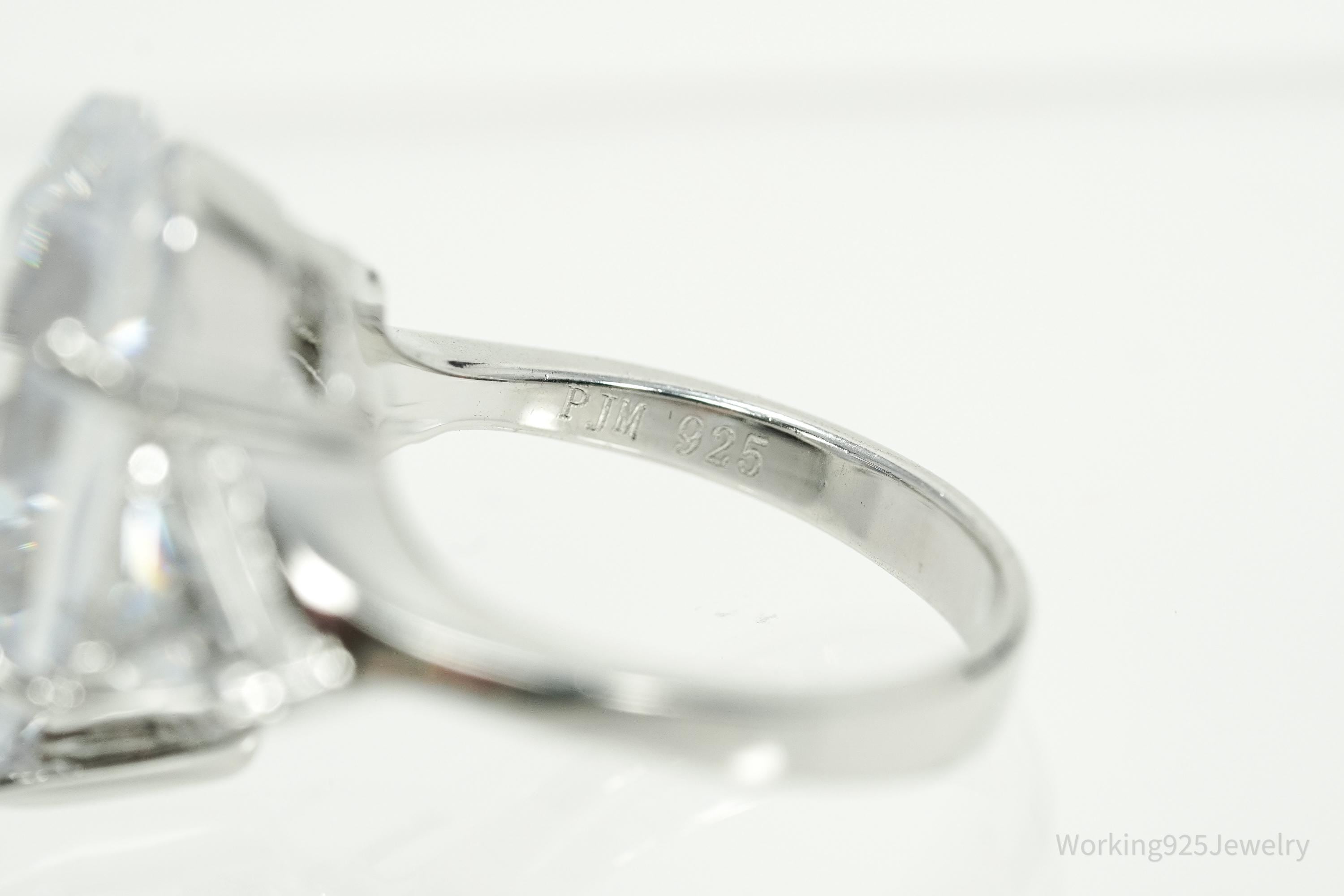 Designer PJM Large Cubic Zirconia Sterling Silver Ring - Size 6