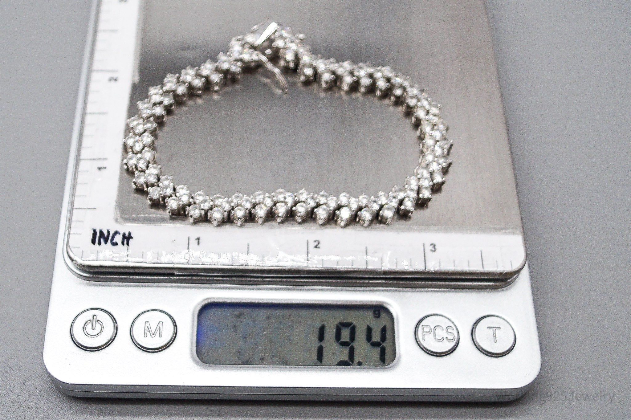 Vintage Cubic Zirconia Sterling Silver Tennis Bracelet - 7 11/16"