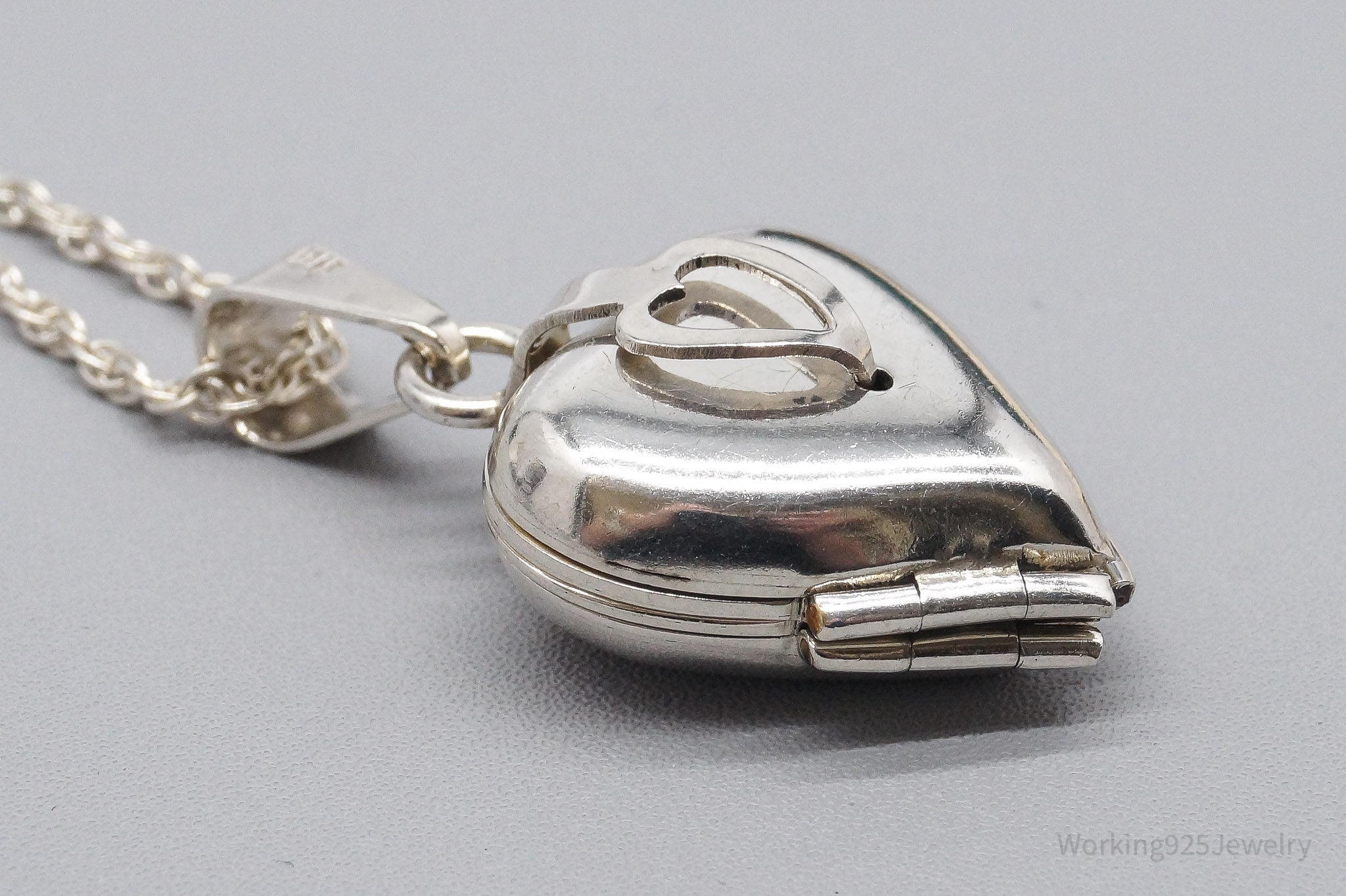 Vintage Large 4 Picture Heart Locket Sterling Silver Necklace 20"