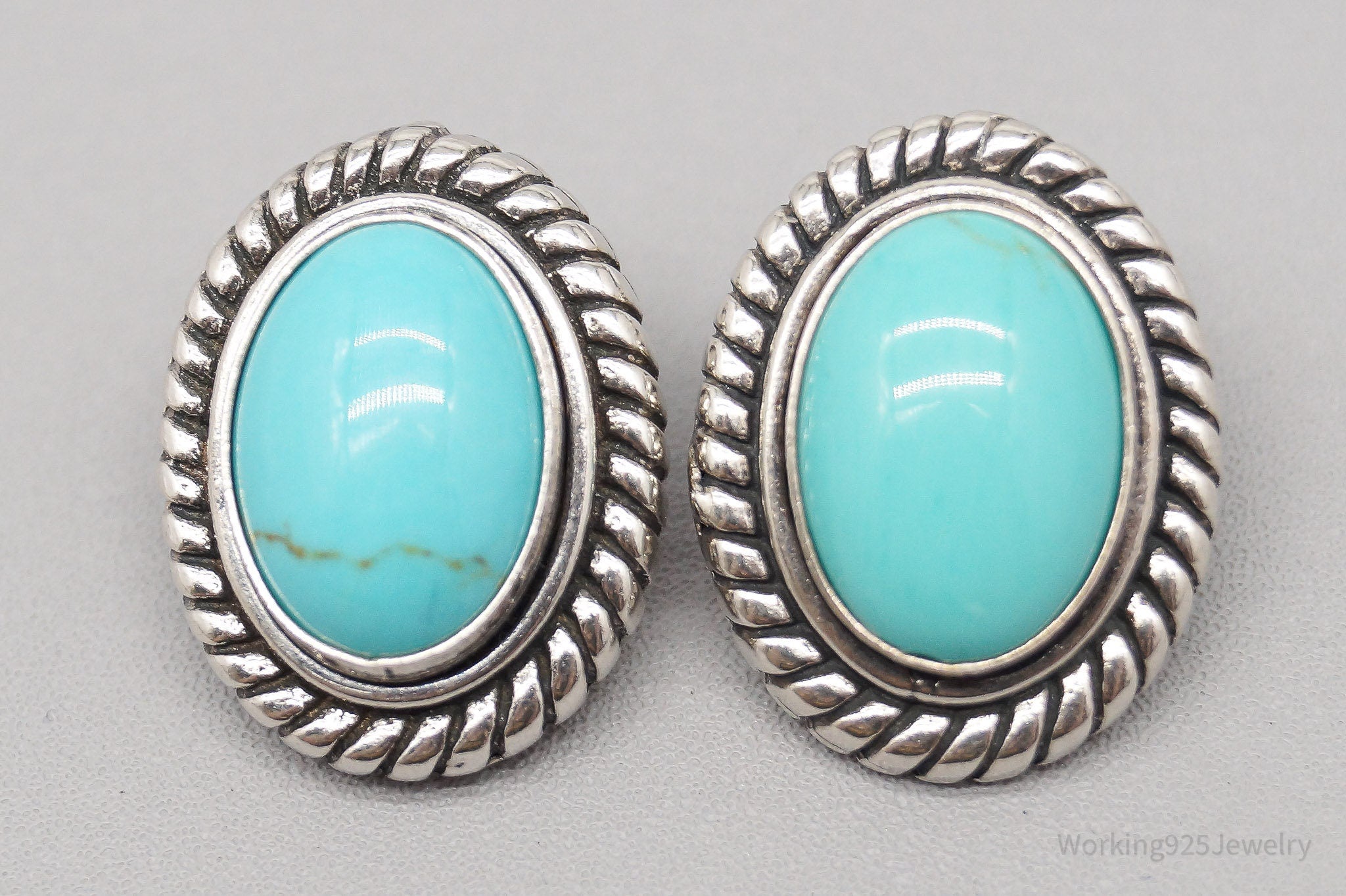 Vintage Blue Turquoise Sterling Silver Earrings