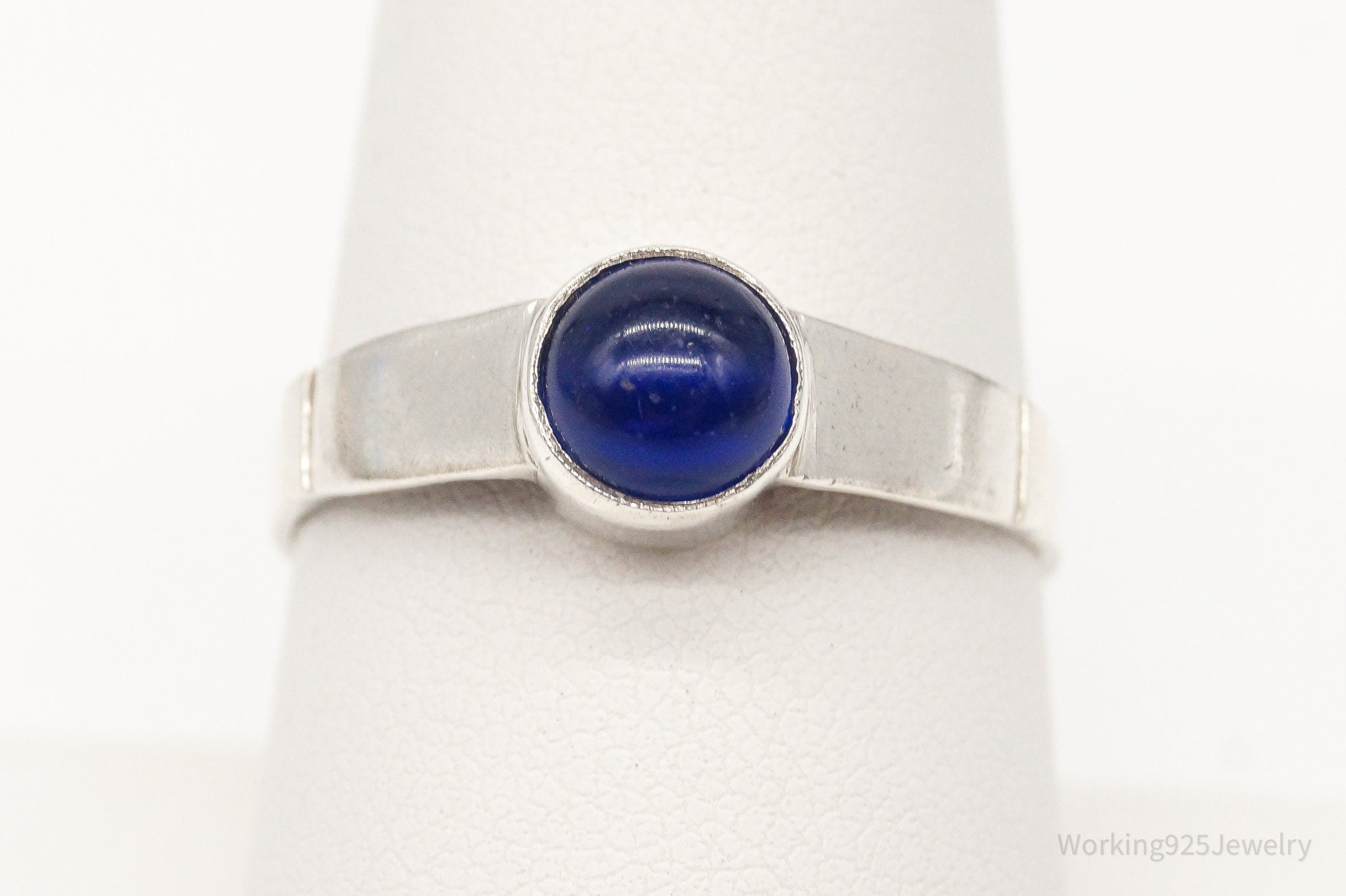 Vintage Modernist Blue Glass 835 Silver Ring - Size 8.5