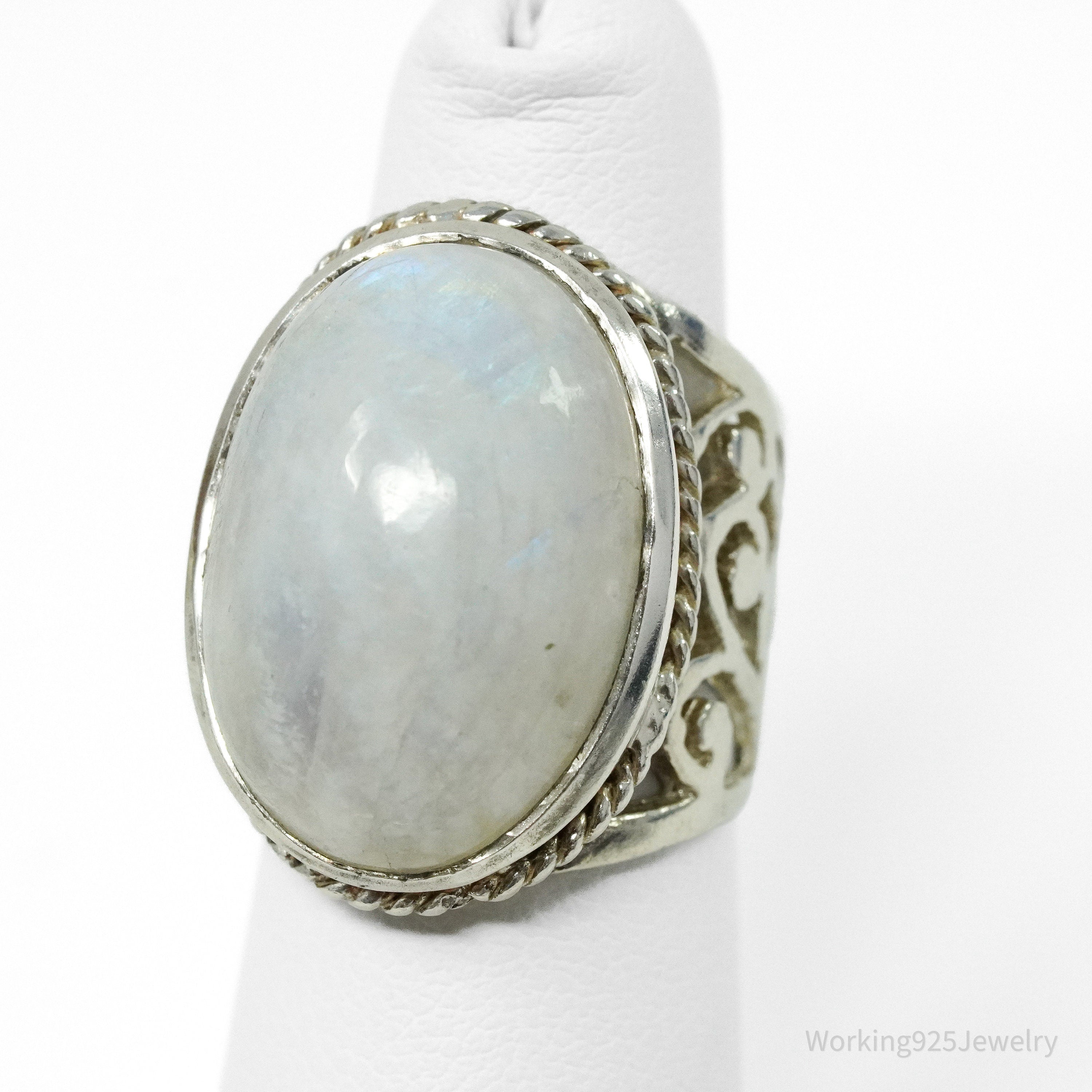 Vintage Large Moonstone Sterling Silver Ring - Size 5.75
