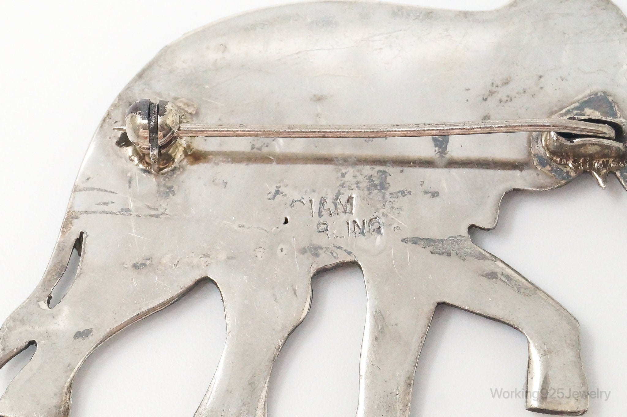 Vintage Designer SIAM NIELLO Elephant Enamel Sterling Silver Brooch Pin