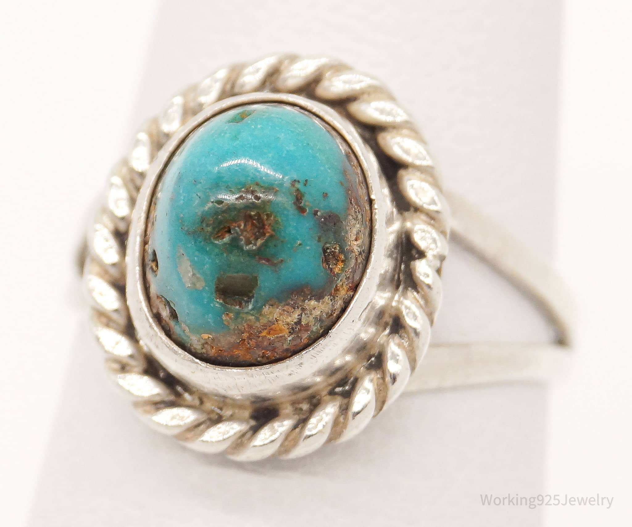 Vintage Native American Turquoise Unsigned Silver Ring Size 4.75