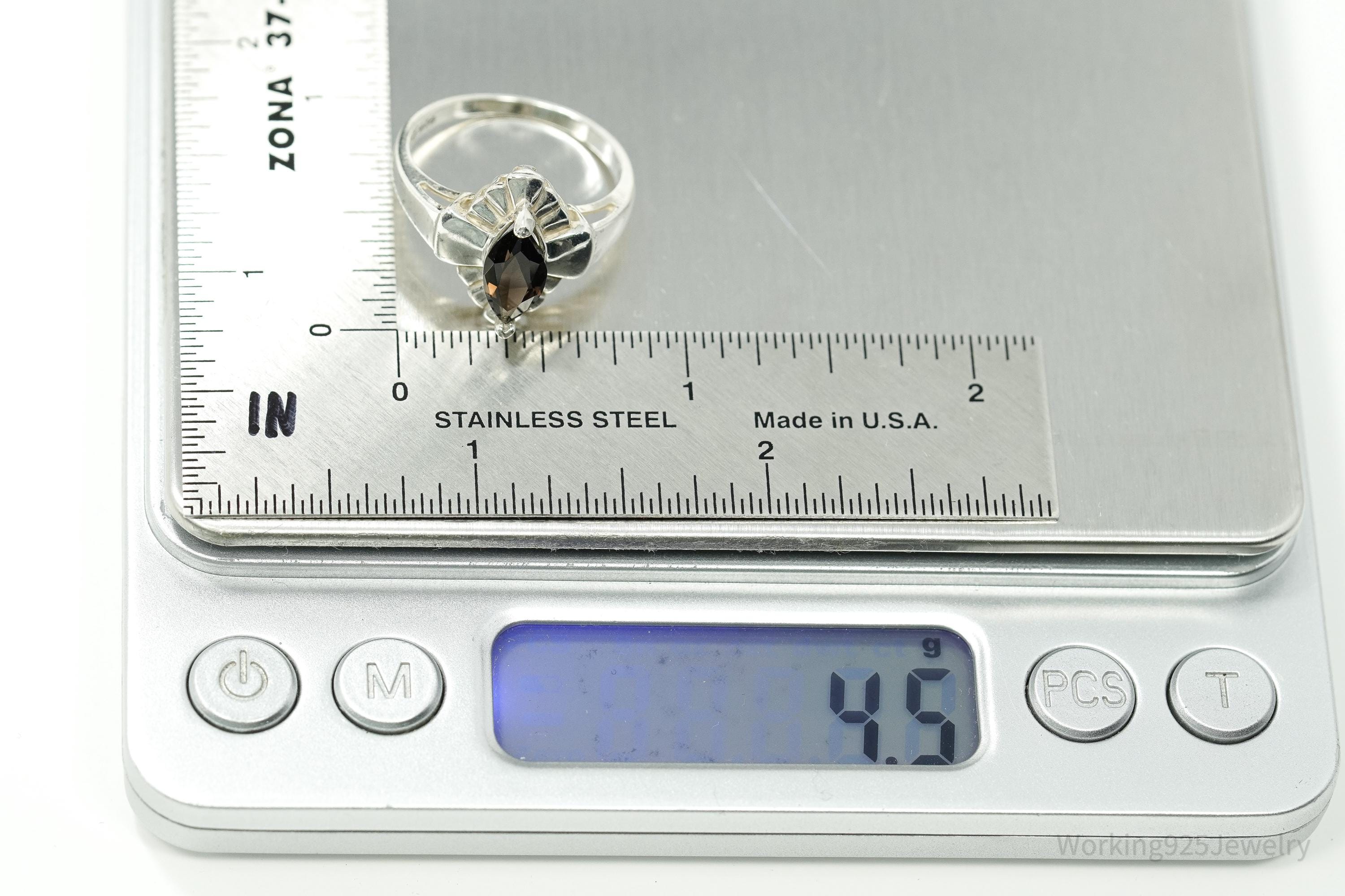 Vintage Smoky Topaz Sterling Silver Ring - Size 8.75