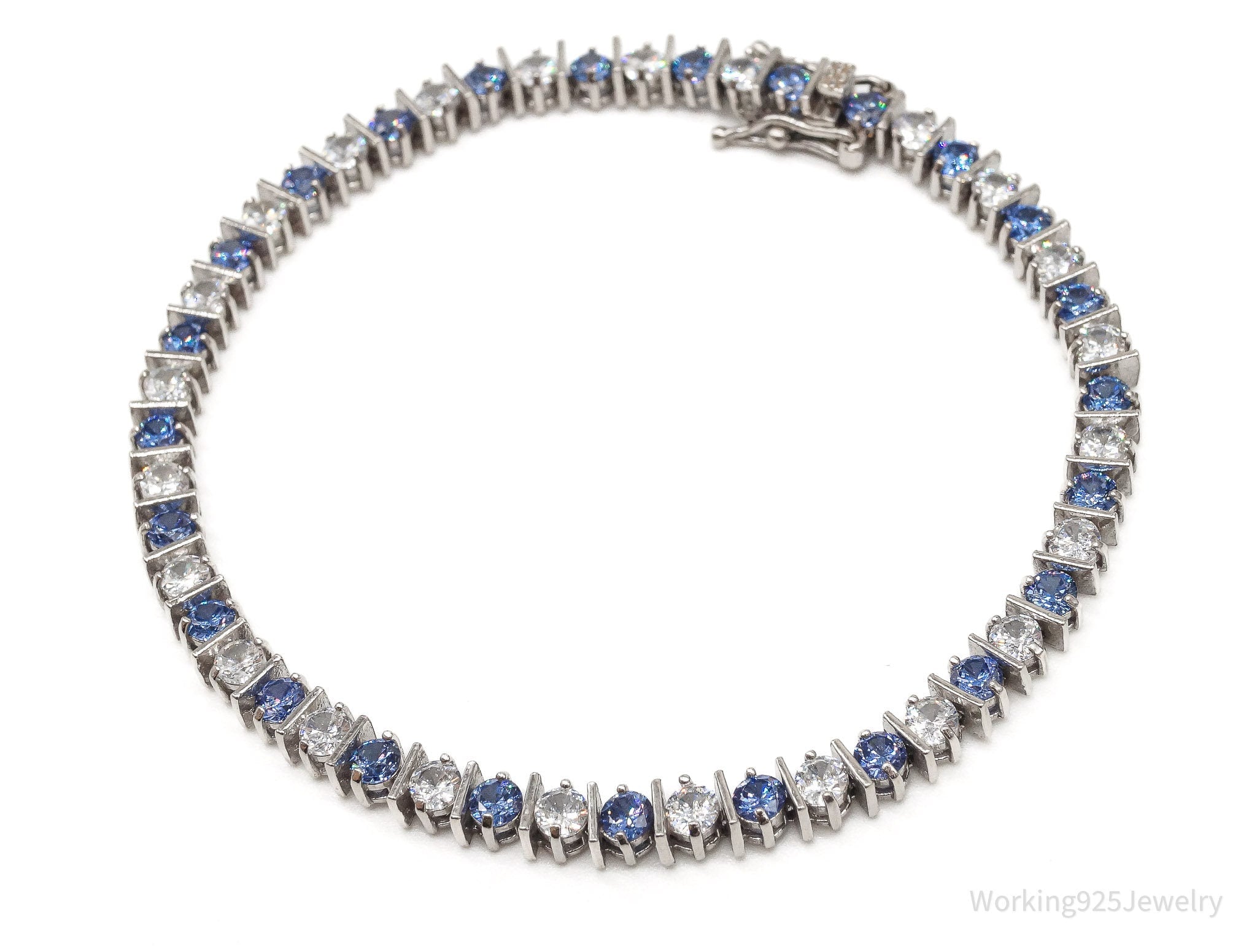 Vintage FAS Blue & White Cubic Zirconia Sterling Silver Bracelet