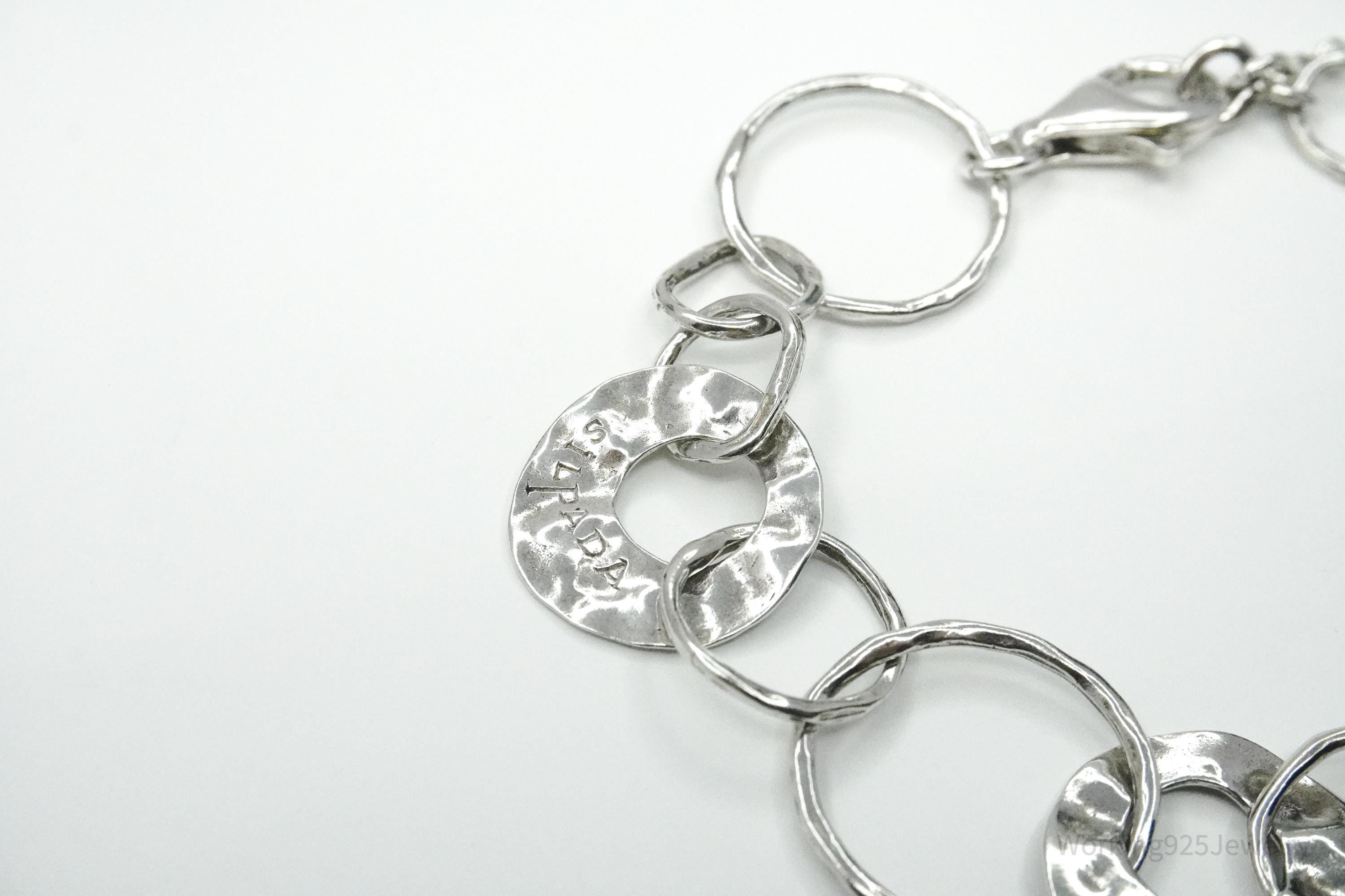 Vintage Designer Silpada Retired Paper Chain Hammered Sterling Silver Bracelet 8.75"