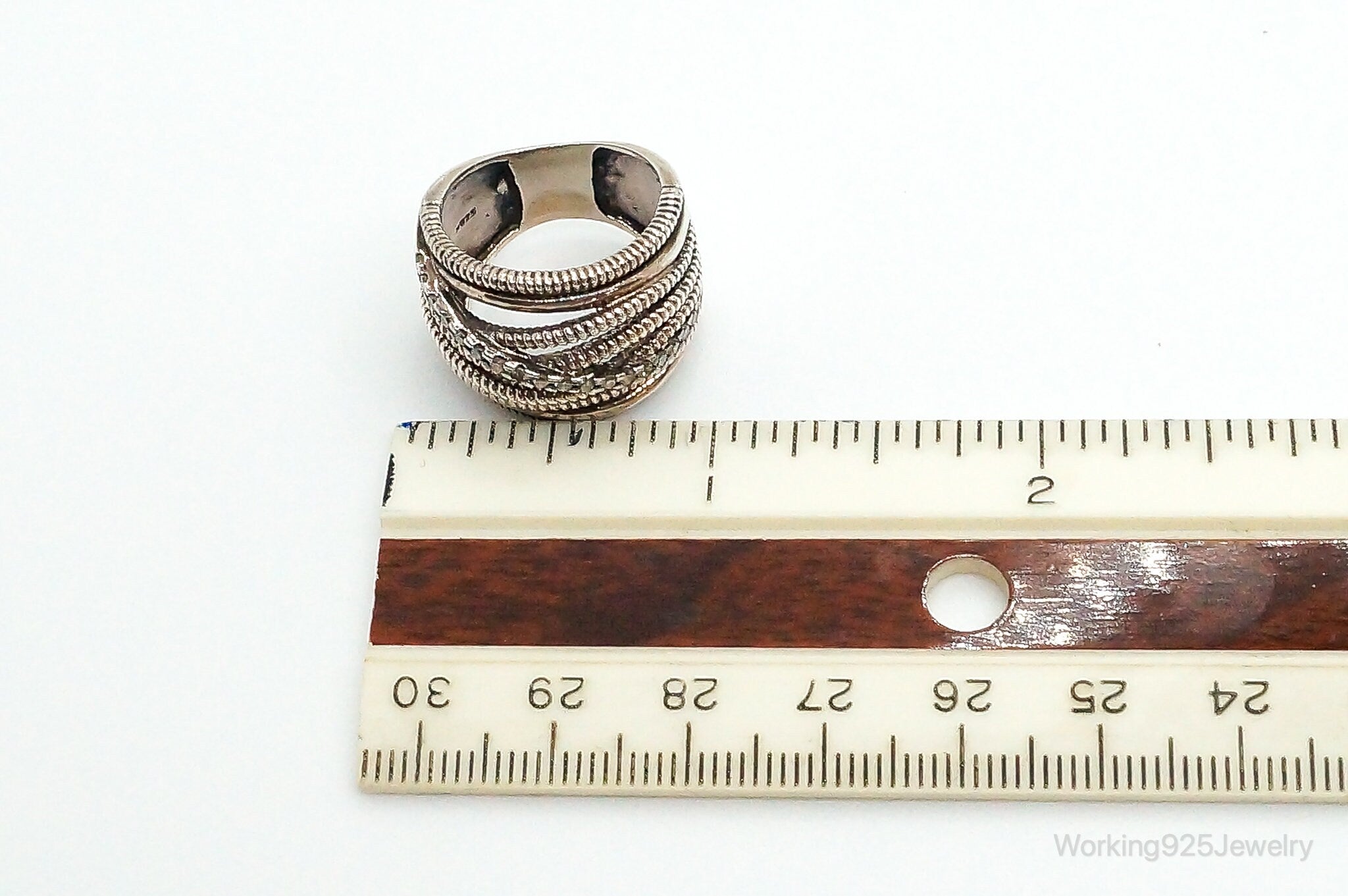 Vintage AK Cubic Zirconia Cable Sterling Silver Ring - Size 6