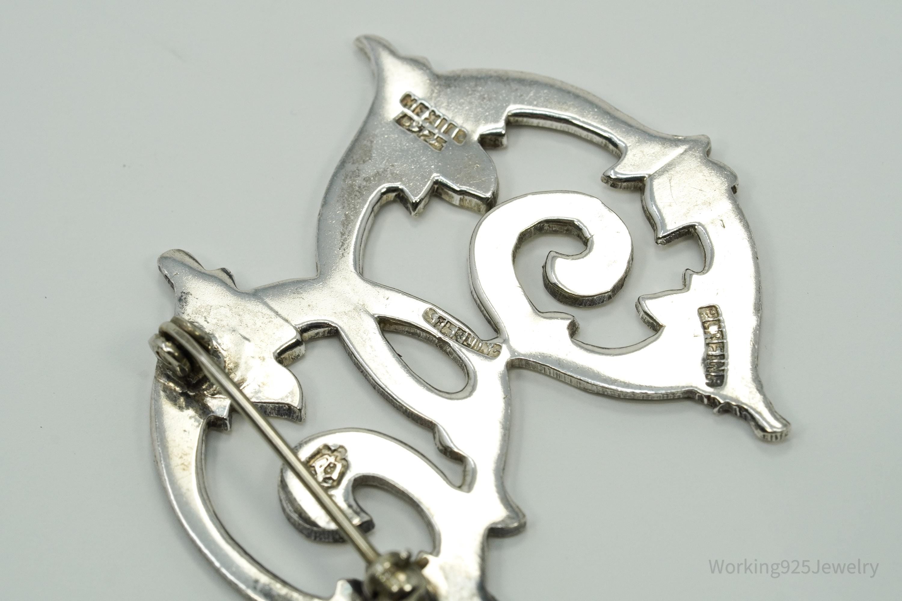 Large Vintage Mexico "E" Sterling Silver Brooch Pin