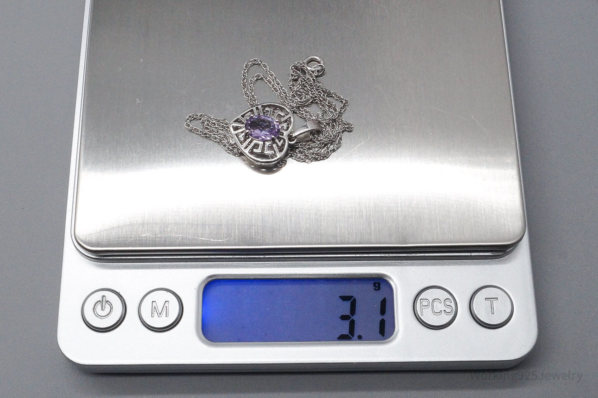 Vintage Amethyst Heart Sterling Silver Necklace 19"