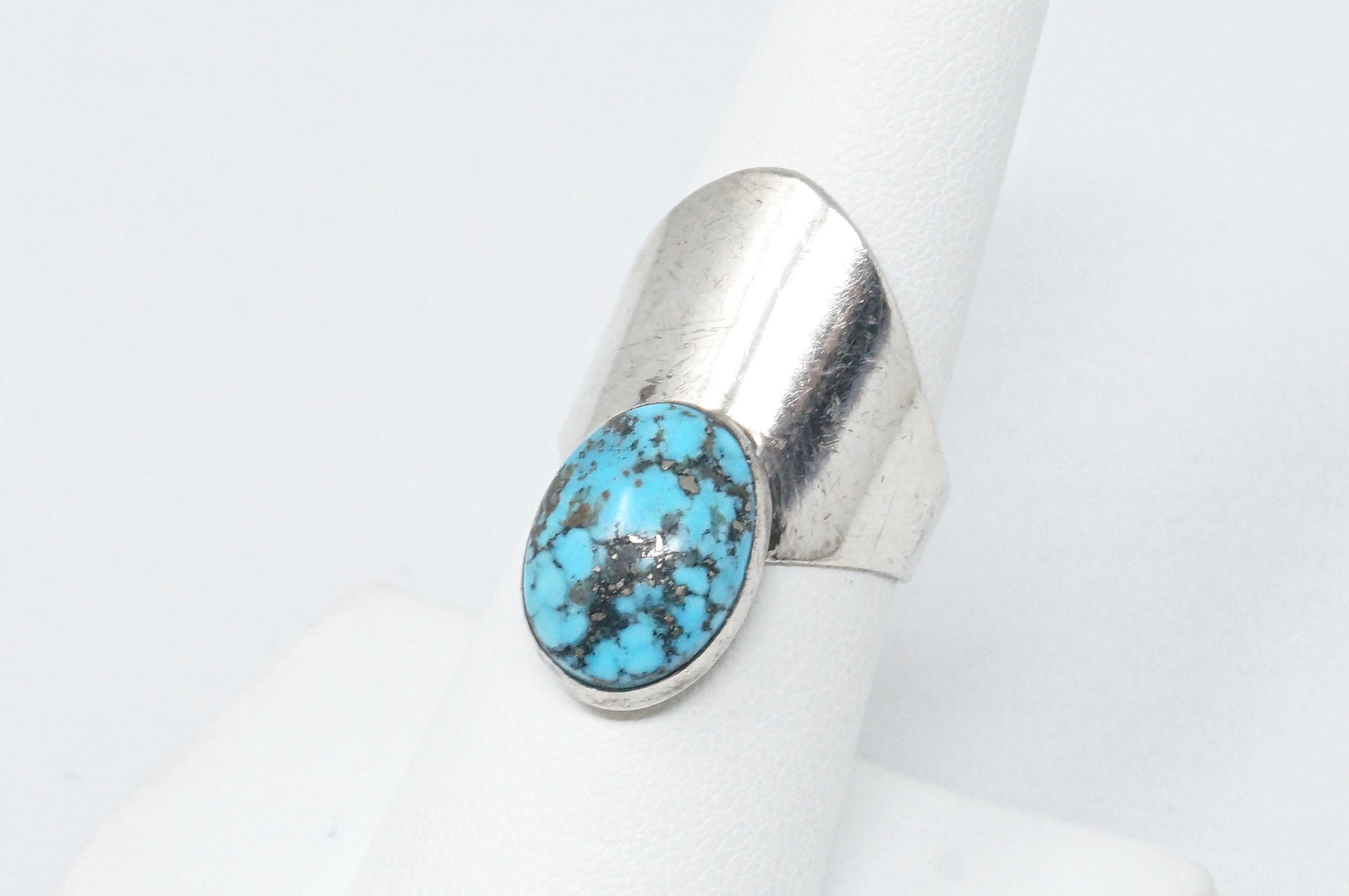 Vintage Mexico Turquoise Sterling Silver Southwestern Adjustable Ring Size 7.5