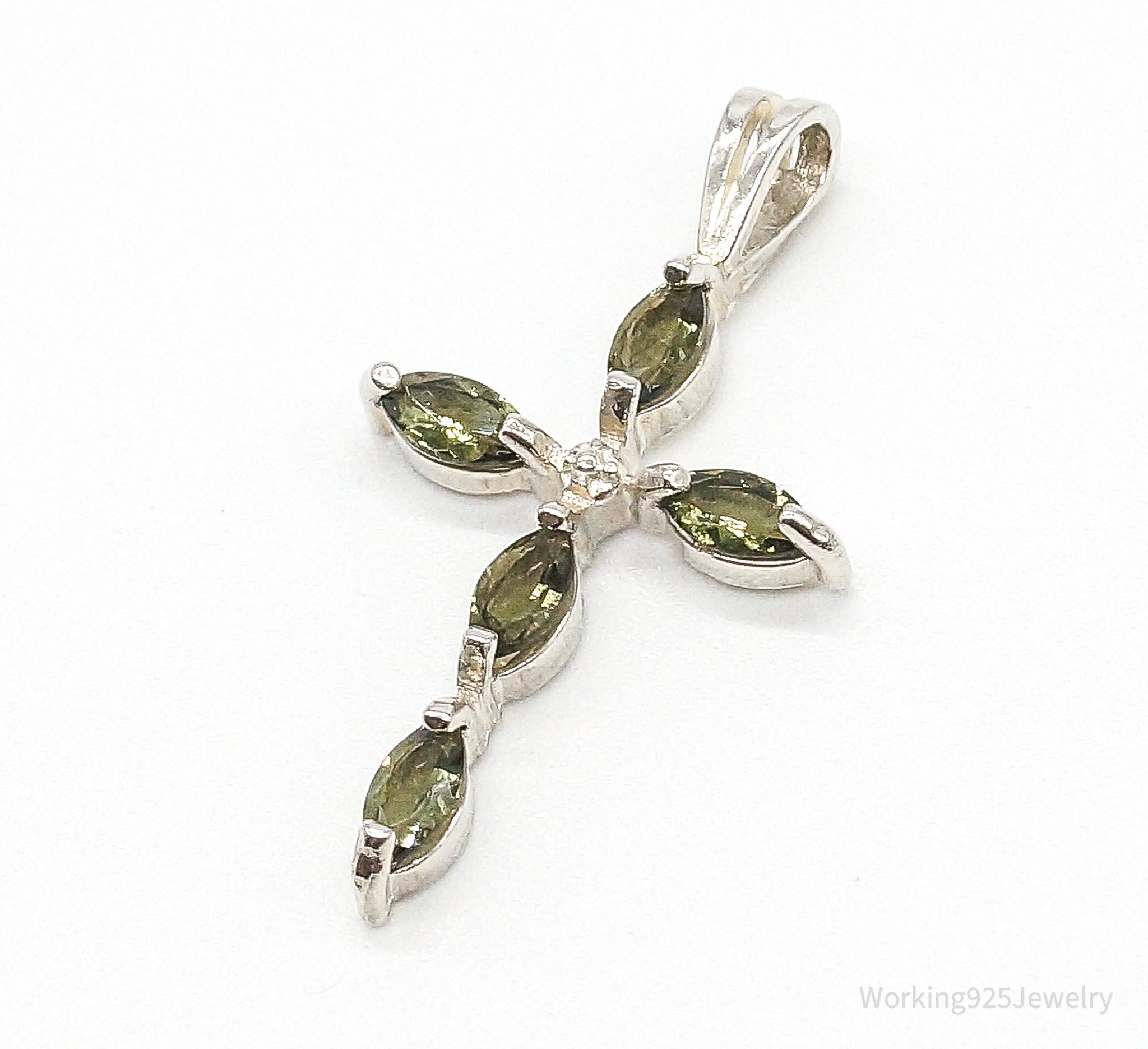 Vintage Peridot Cross Sterling Silver Pendant