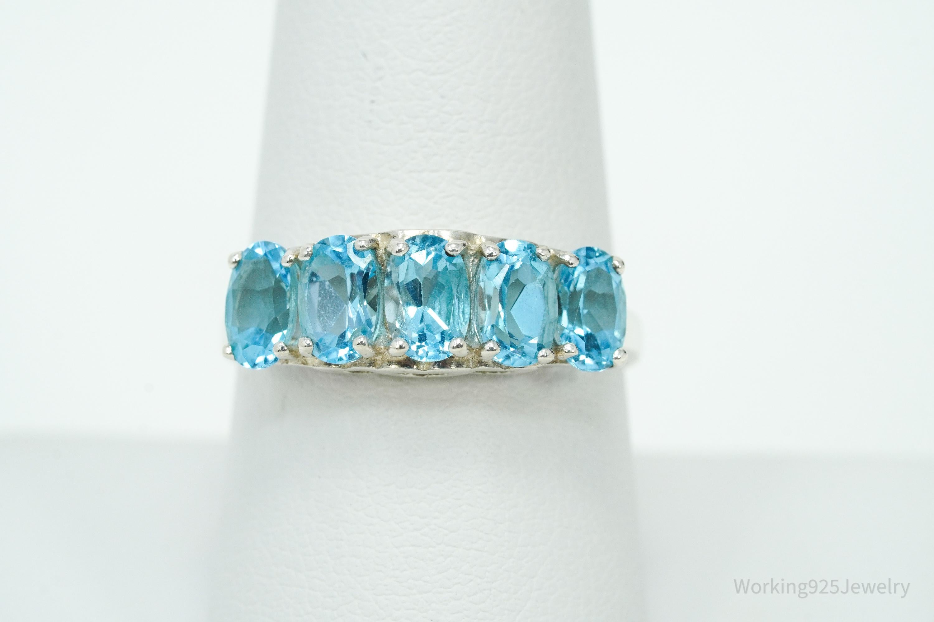 Vintage CNA Blue Topaz Sterling Silver Ring - Size 8.75