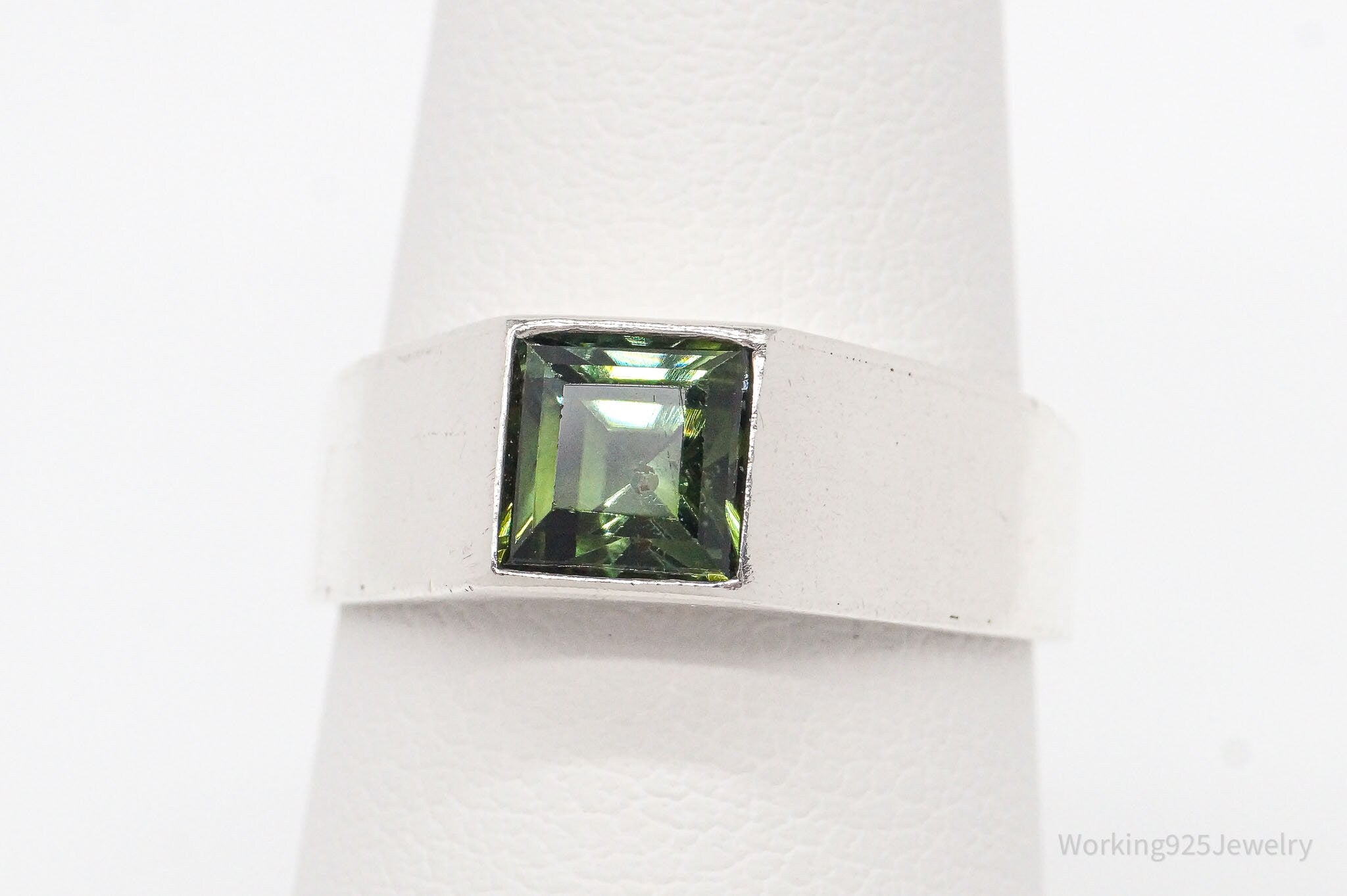 Vintage Green Tourmaline 950 Silver Band Ring - Size 6.25