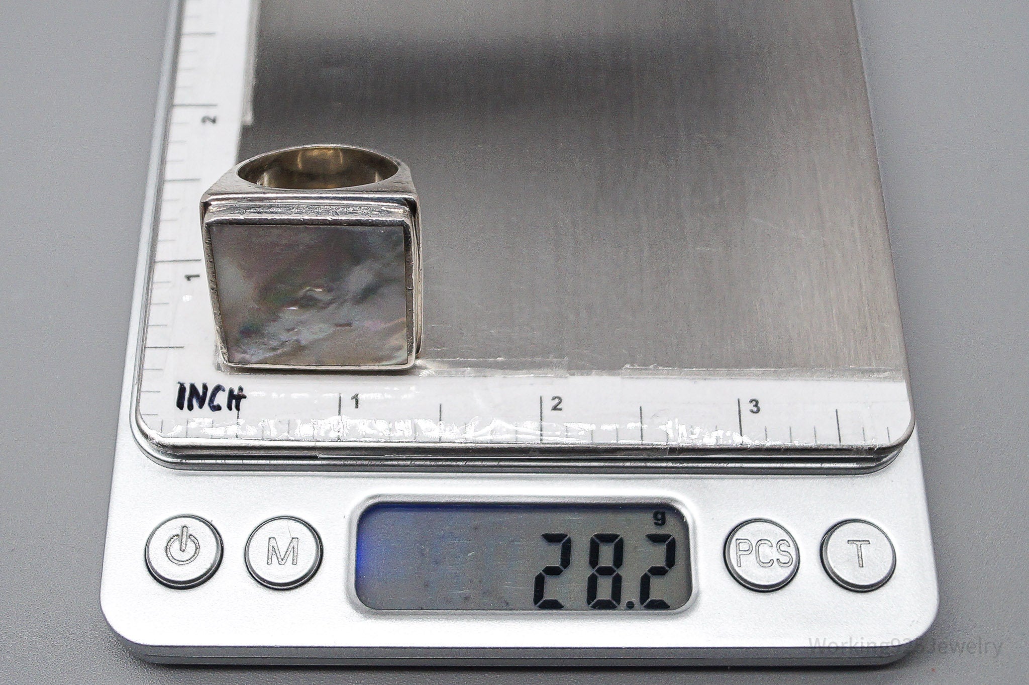 VTG Claudia Agudelo EXEX Collection Mother Of Pearl Sterling Silver Ring SZ 8.5