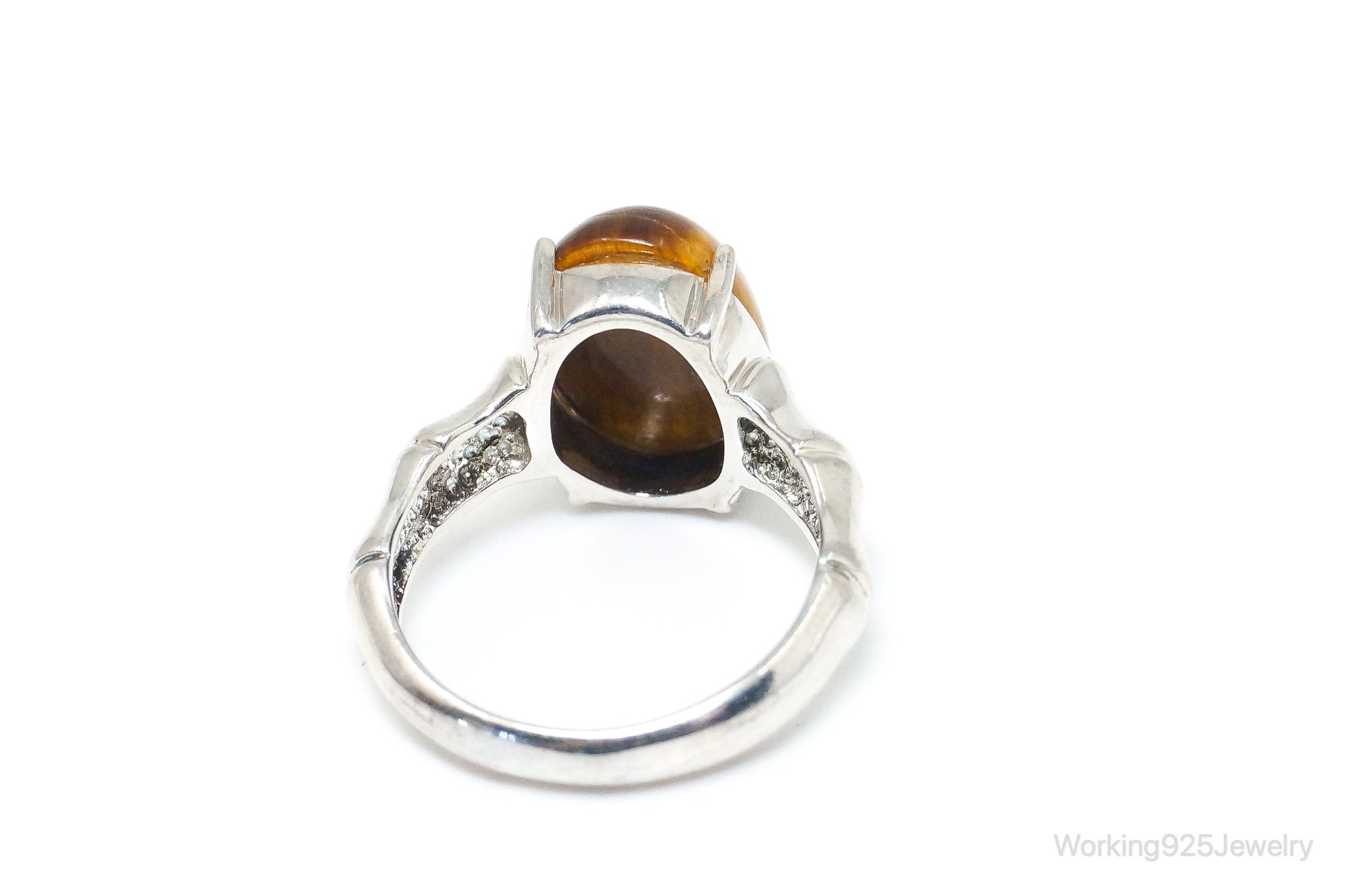 Vintage Tigers Eye Bamboo Design Sterling Silver Ring - Size 6