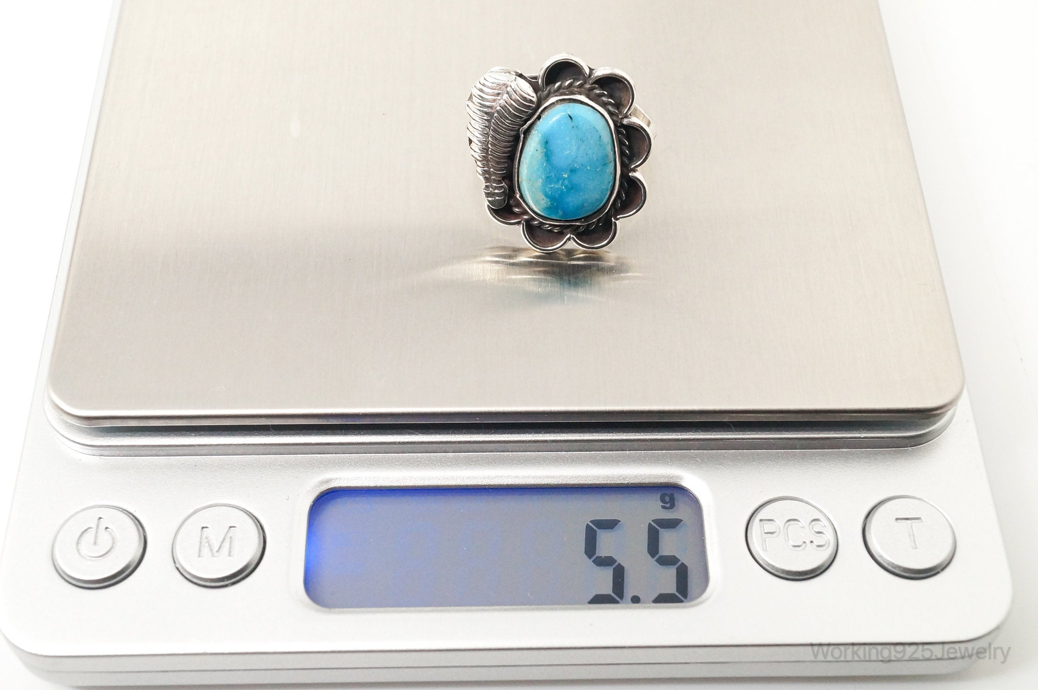 Vintage Native American Blue Turquoise Unsigned Sterling Silver Ring - Sz 9.25