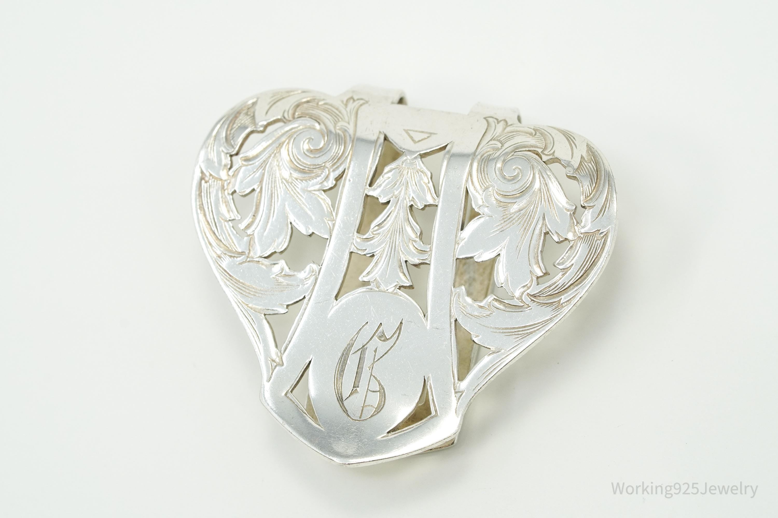 Antique Designer Webster Initial Sterling Silver Napkin Money Clip