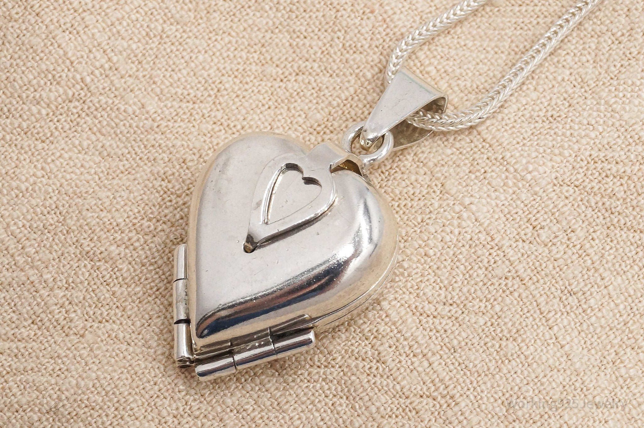 Vintage Large 4 Picture Heart Locket Sterling Silver Necklace 20"