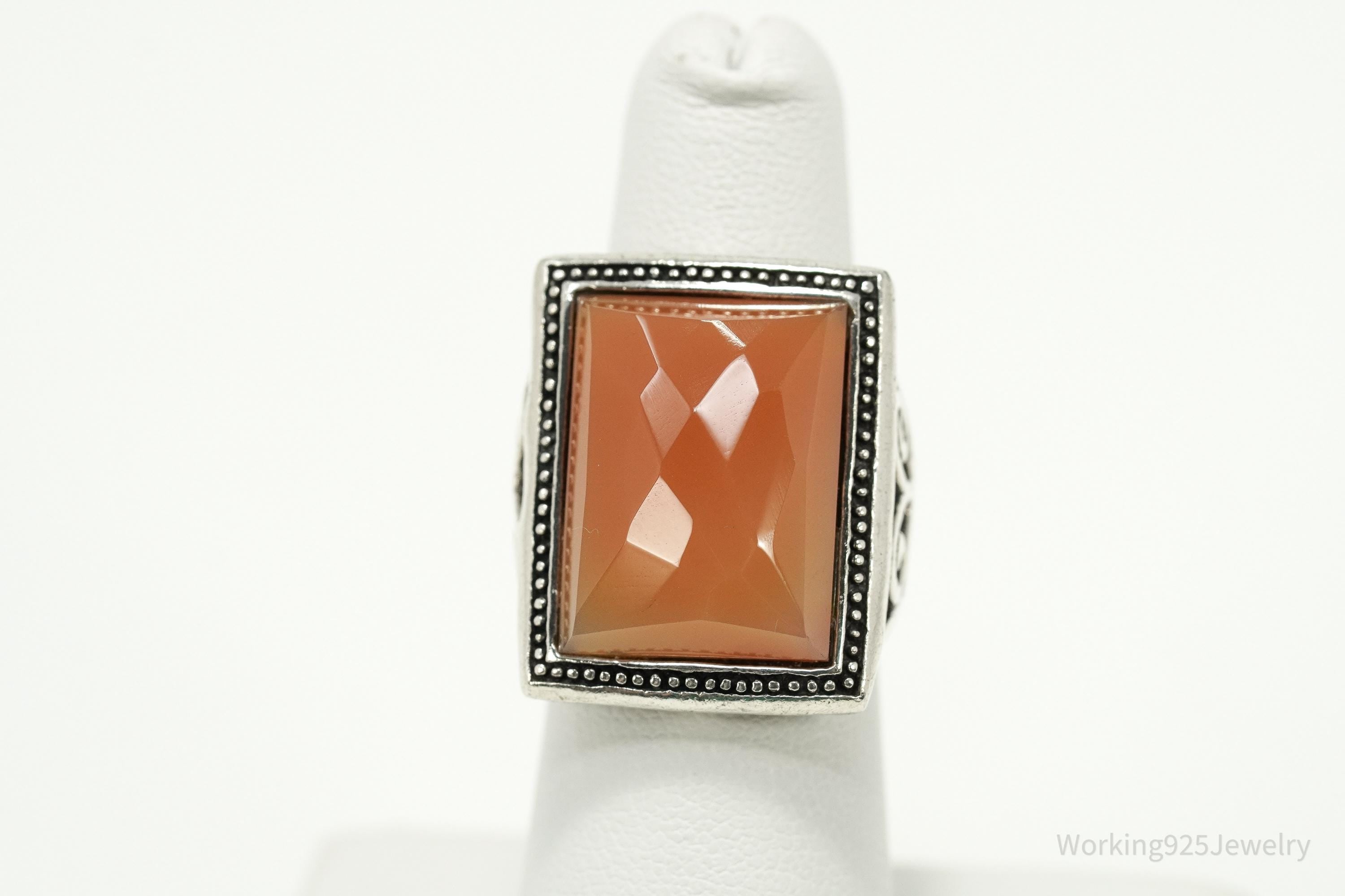 Vintage SX Designer Orange Chalcedony Sterling Silver Ring – Size 6