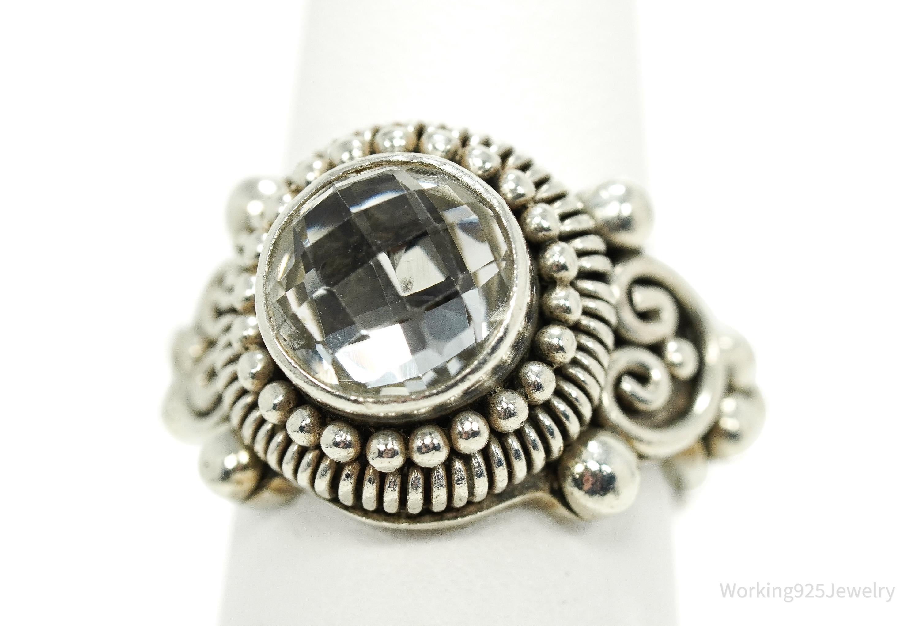 Vintage BA Suarti Crystal Sterling Silver Ring Size 7.25