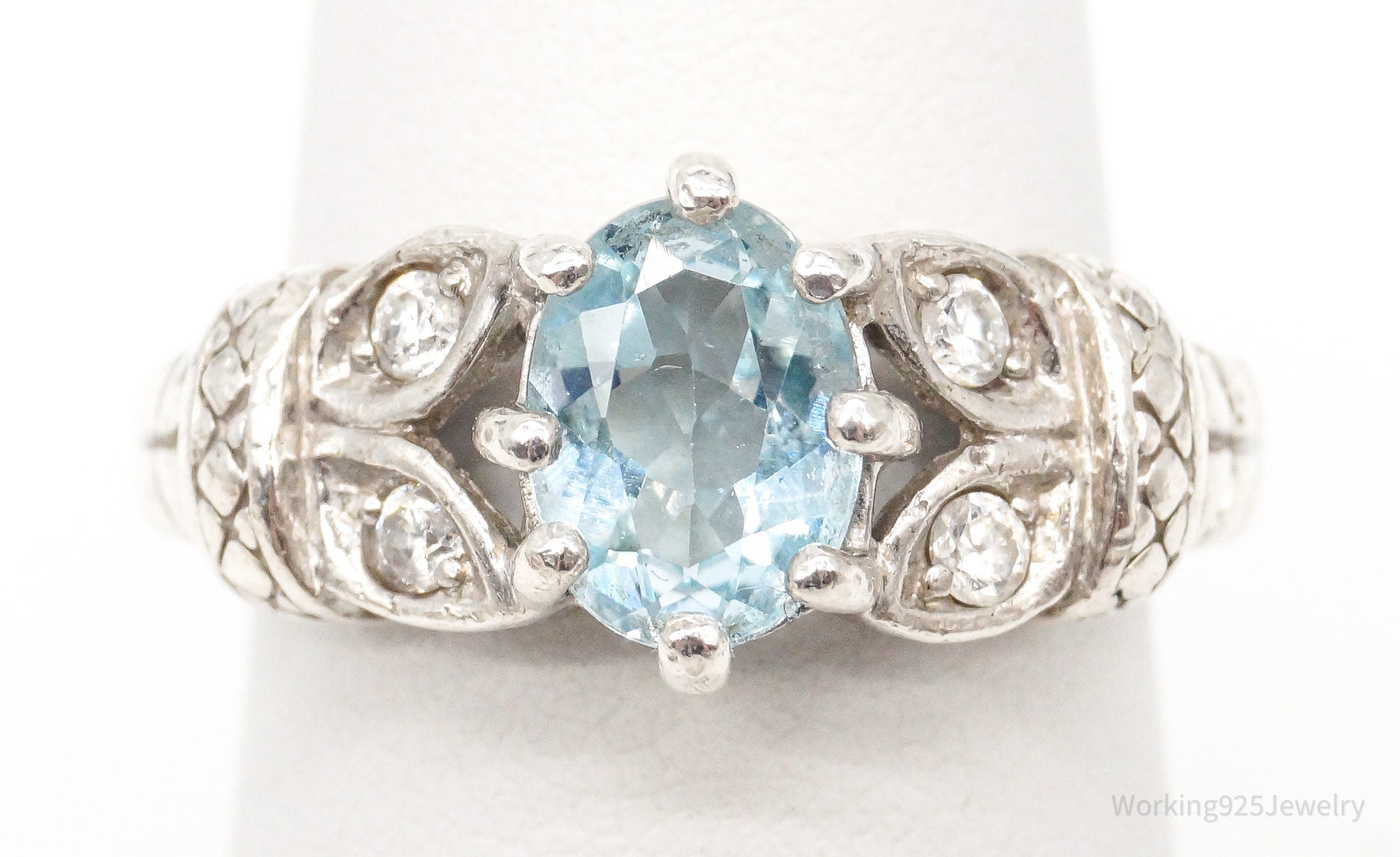 Vintage authentic Blue Topaz Silver Ring - Size 6