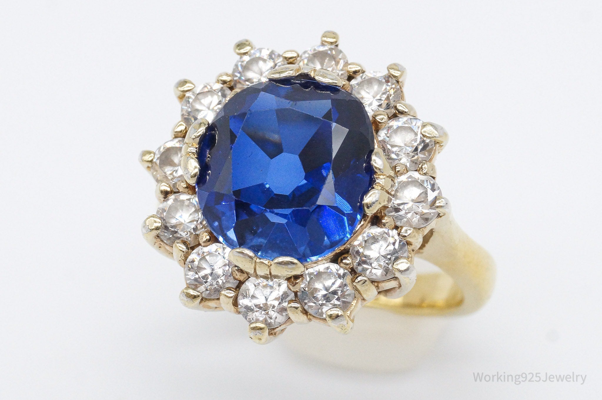 Vintage Lab Sapphire Cubic Zirconia Gold Over Sterling Silver Ring Size 7.5