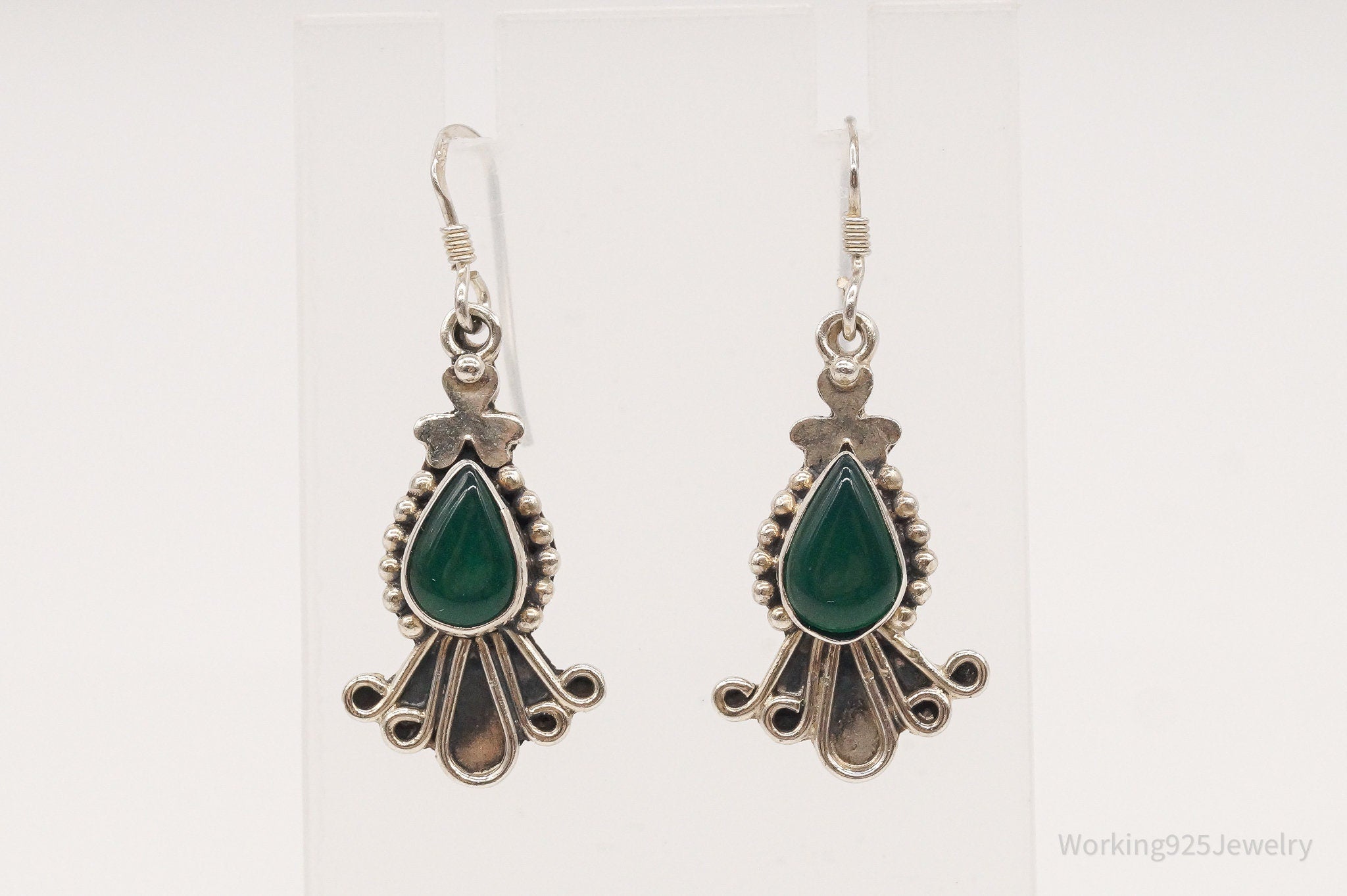 Vintage Green Onyx Sterling Silver Earrings