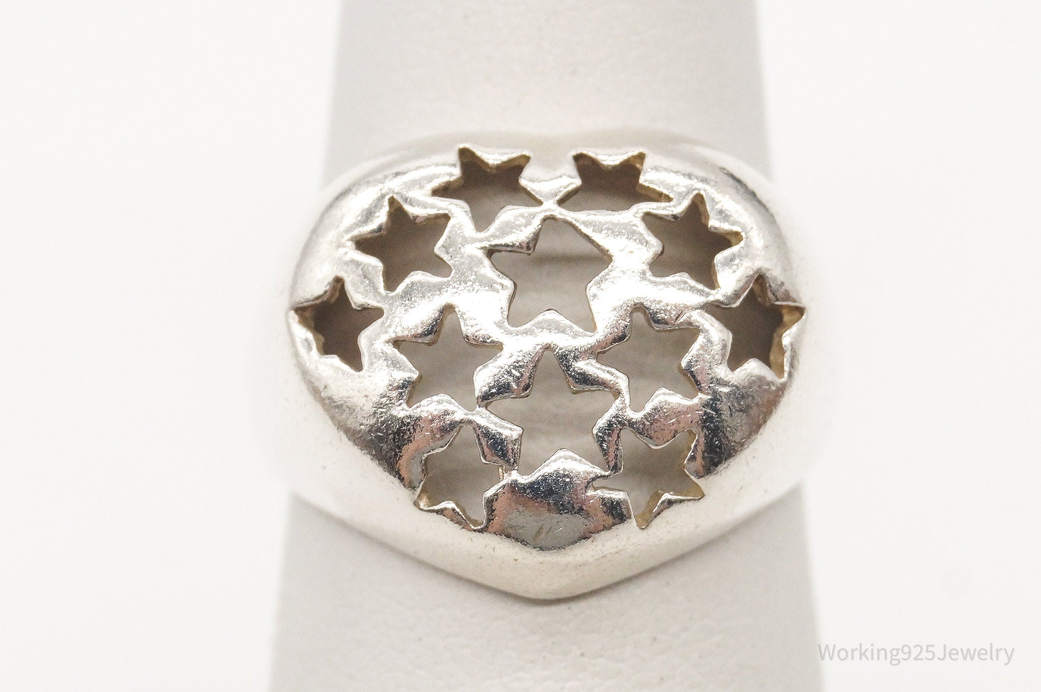 Vintage Stars Heart Sterling Silver Ring - Size 4.75