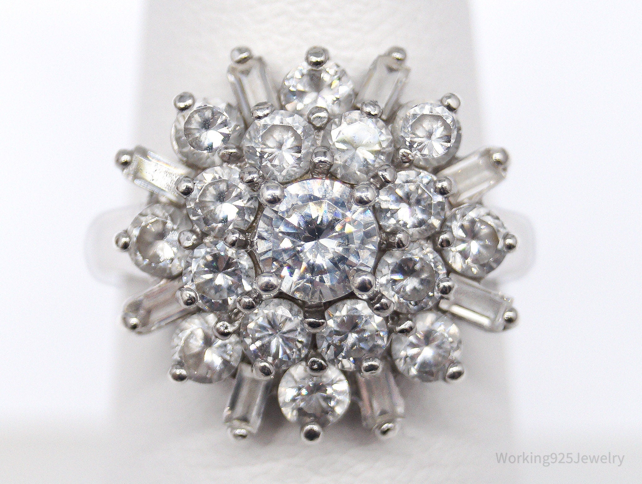 Vintage Ballerina Cluster Cubic Zirconia Sterling Silver Ring - Size 7.25