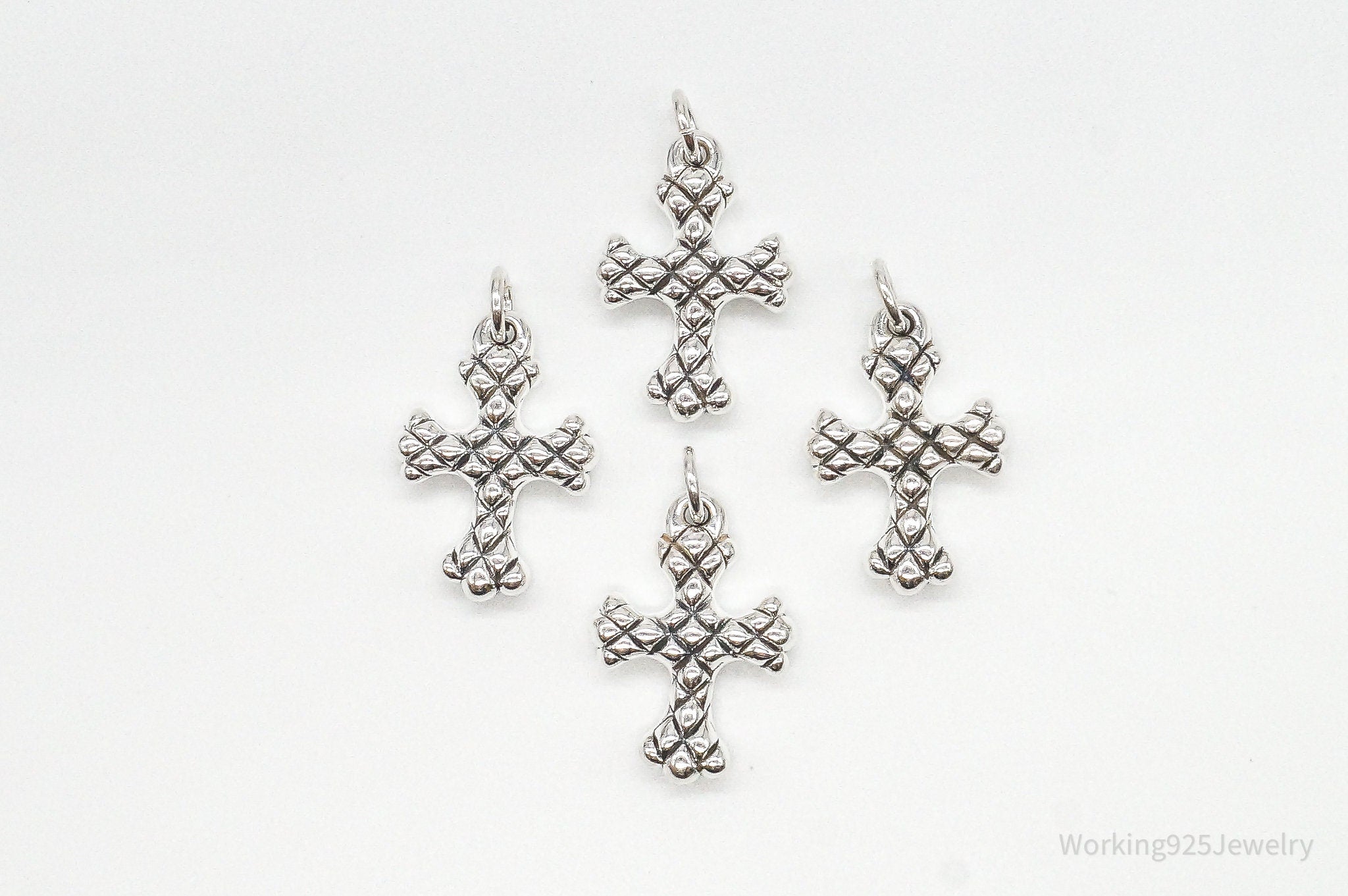 Vintage Puffy Hollow Cross Sterling Silver Pendants