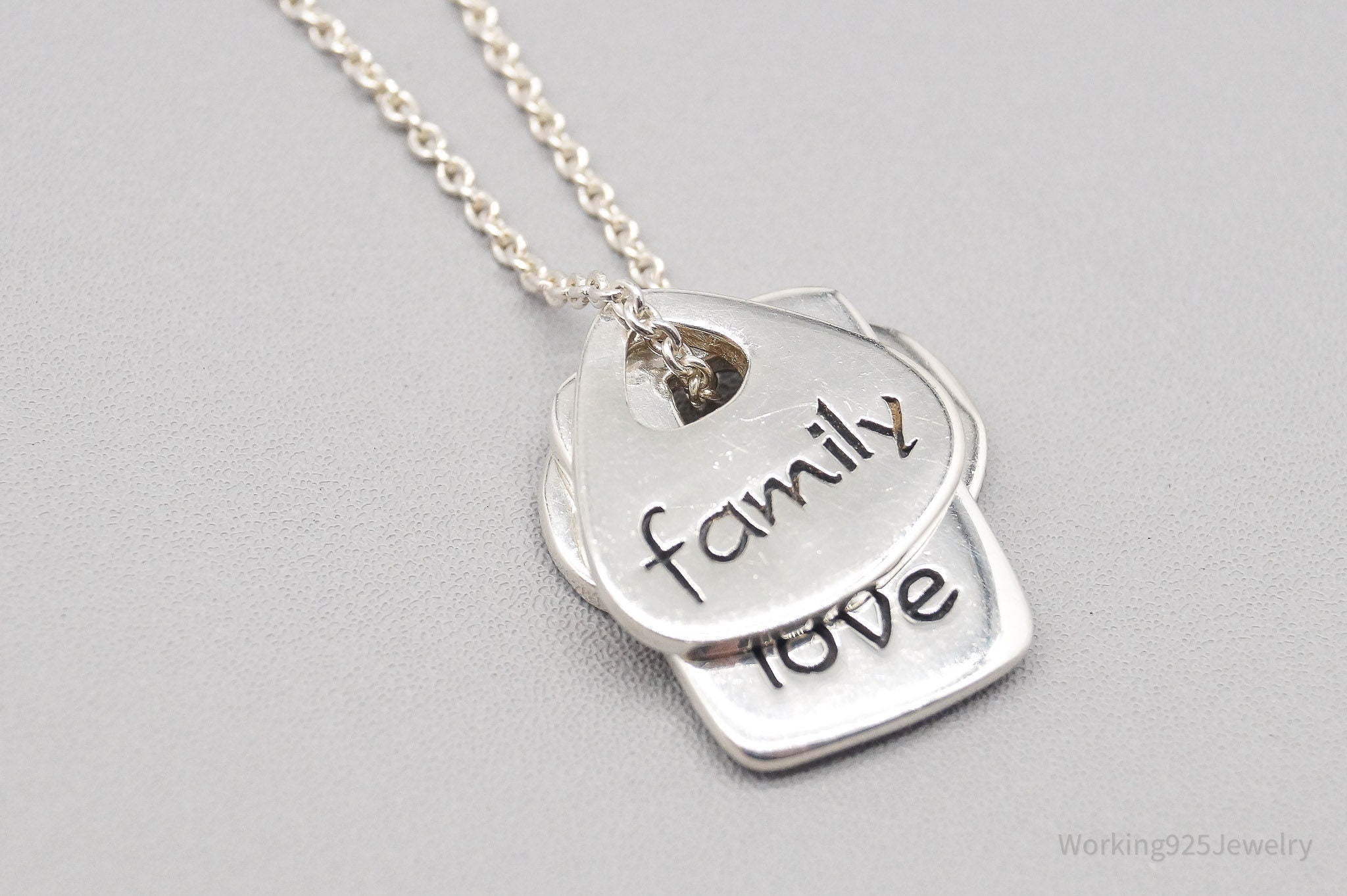 Vintage Karibou " Family Love Health " Sterling Silver Necklace