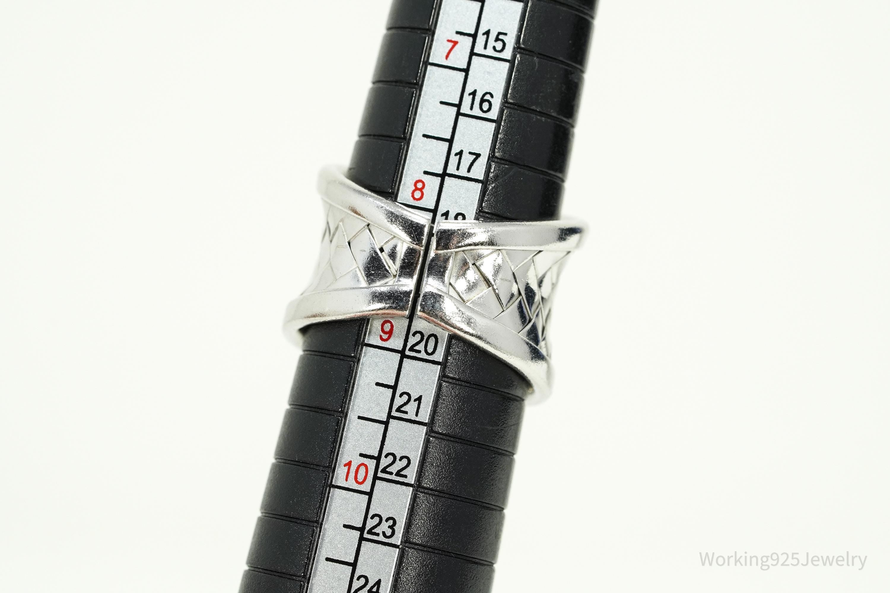 Vintage Basket Weave Sterling Silver Band Ring - Size 8.75