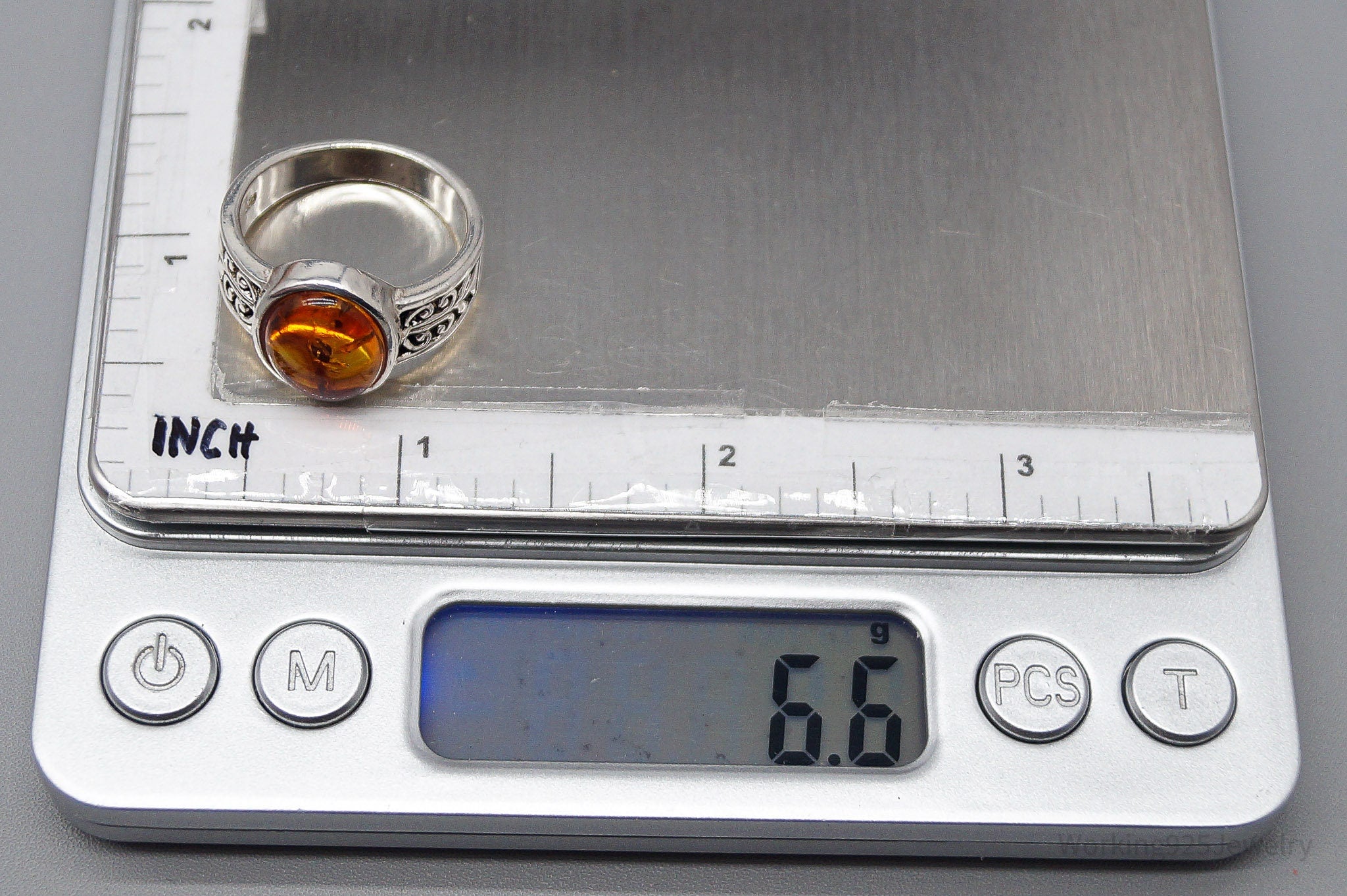 Vintage Amber Sterling Silver Ring Size 8.55