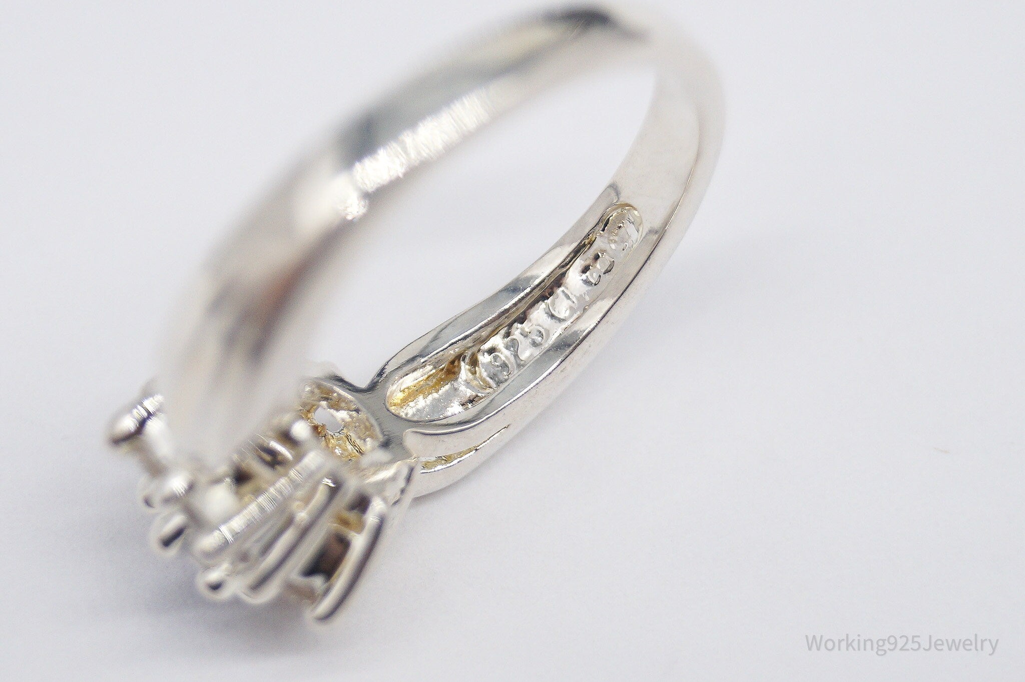 Sapphire & Cubic Zirconia Rhodium Plated Sterling Silver Ring - Size 6