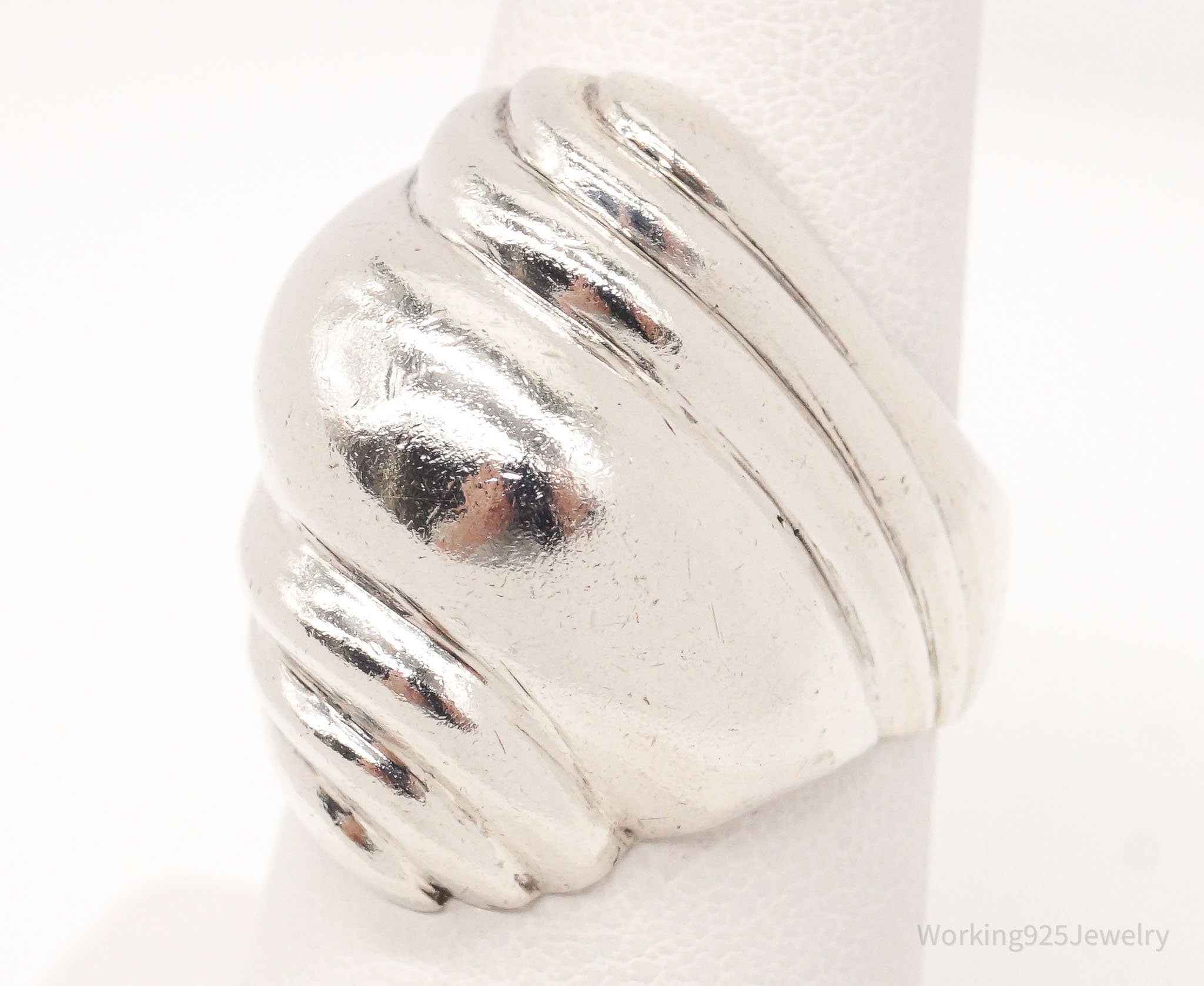 Vintage Modernist Sleek Puffy Sterling Silver Ring - Size 6.75