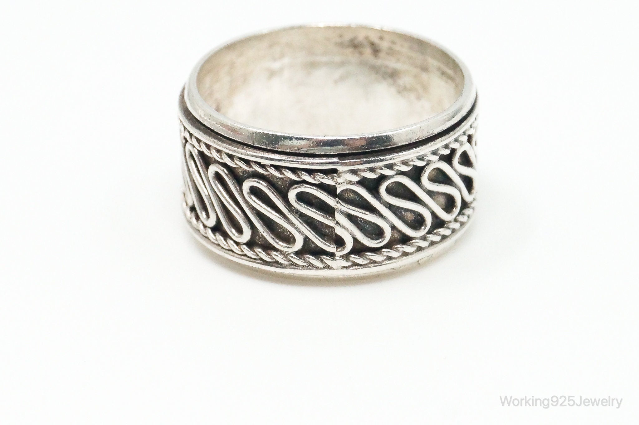 Vintage Wire Rope Sterling Silver Spinner Band Ring Size 7.5