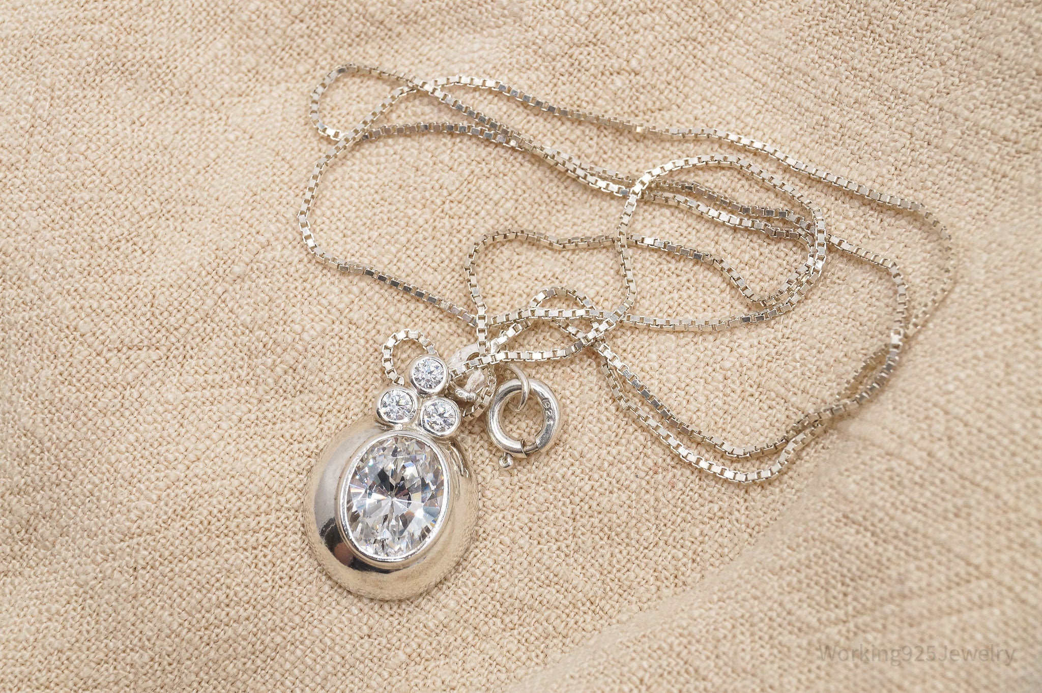 Vintage Large Diamonique Cubic Zirconia Sterling Silver Necklace 18"