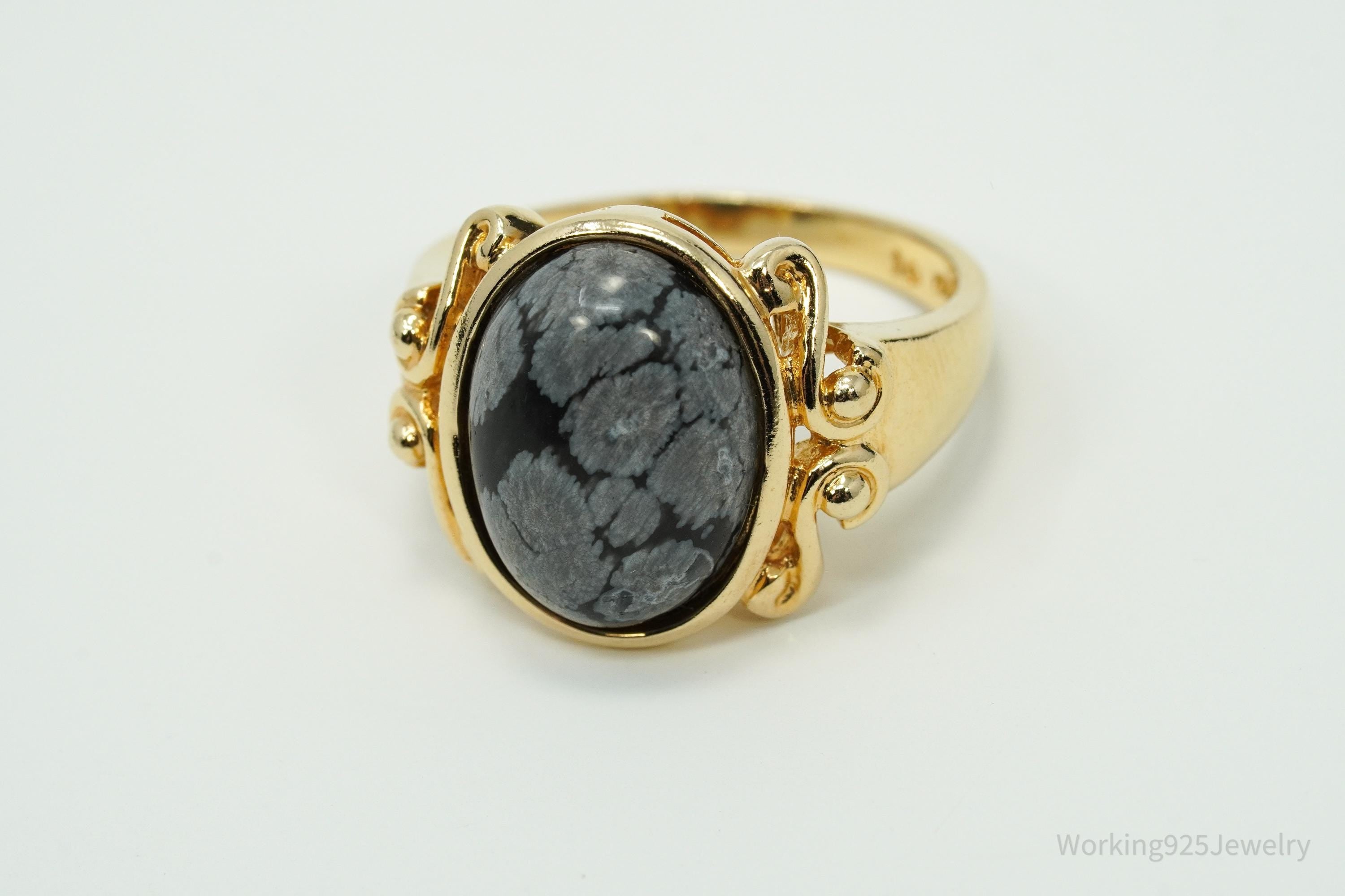 Designer Ross Simons Snowflake Obsidian Gold Over Sterling Silver Ring - SZ 9.75