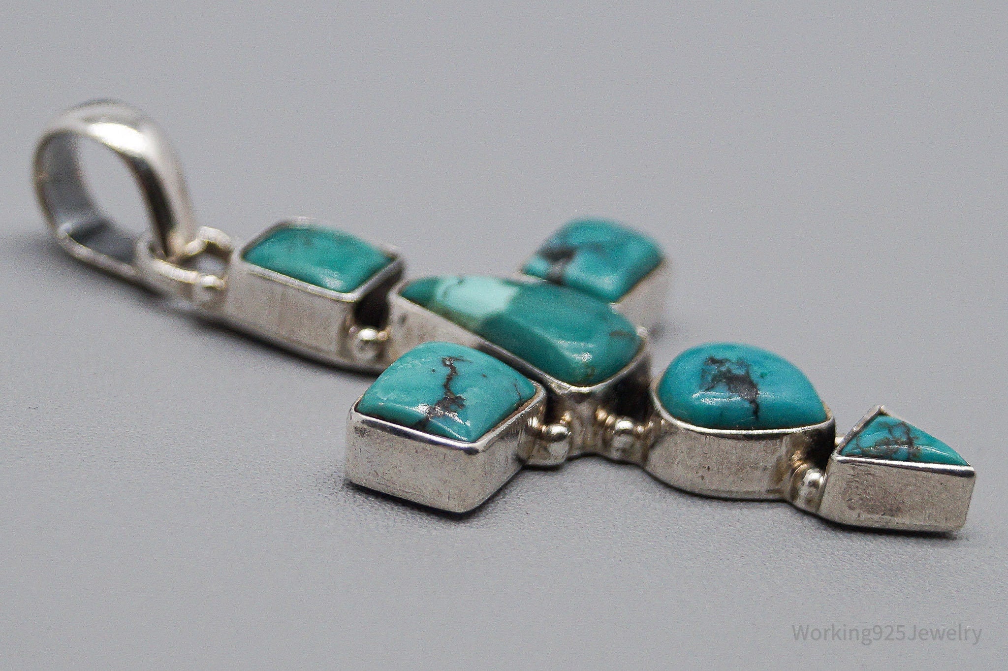 Large Vintage Native Turquoise Sterling Silver Cross Pendant