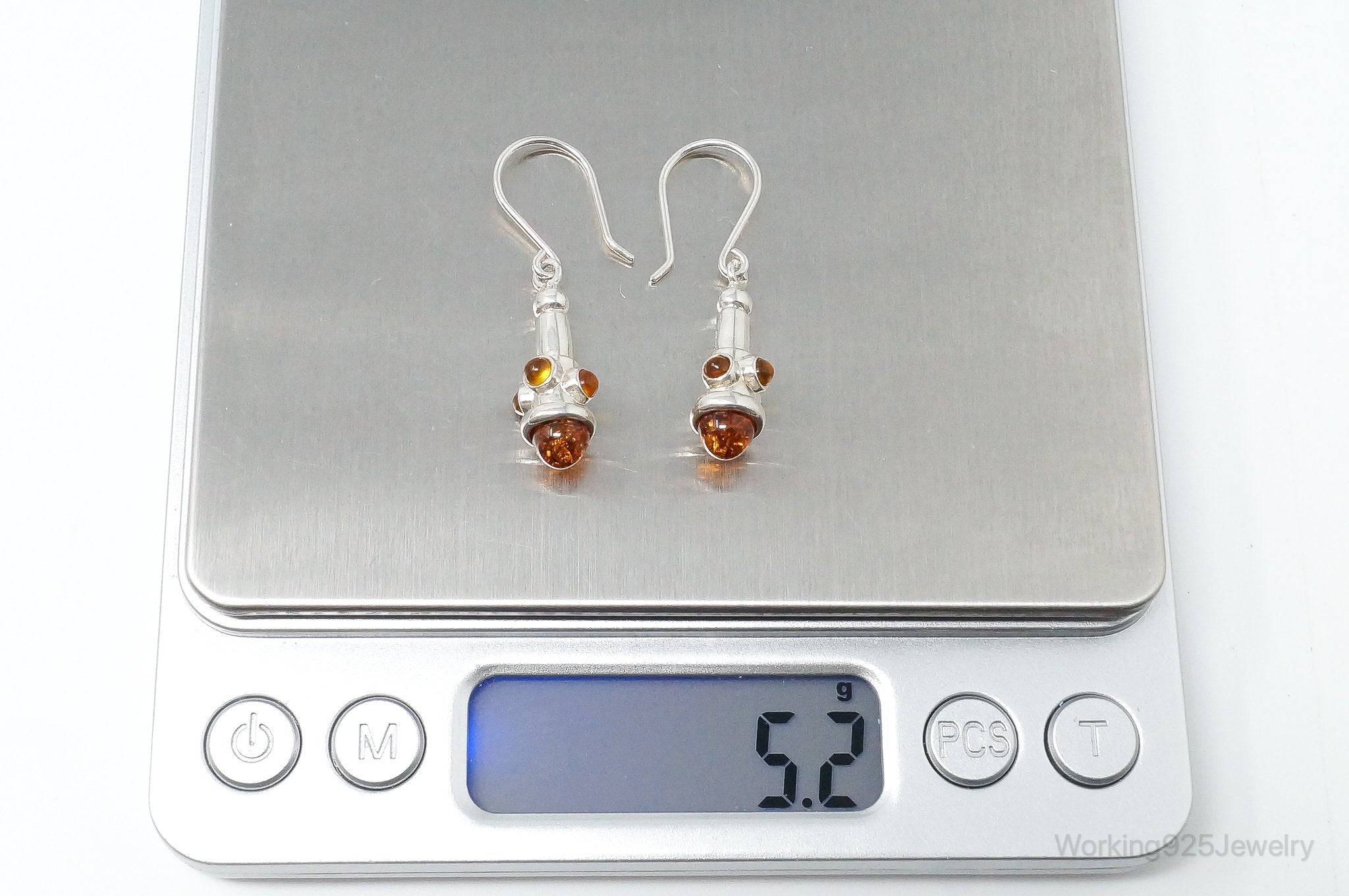 Vintage Polish Volmer Bahner Amber Sterling Silver Dangle Earrings