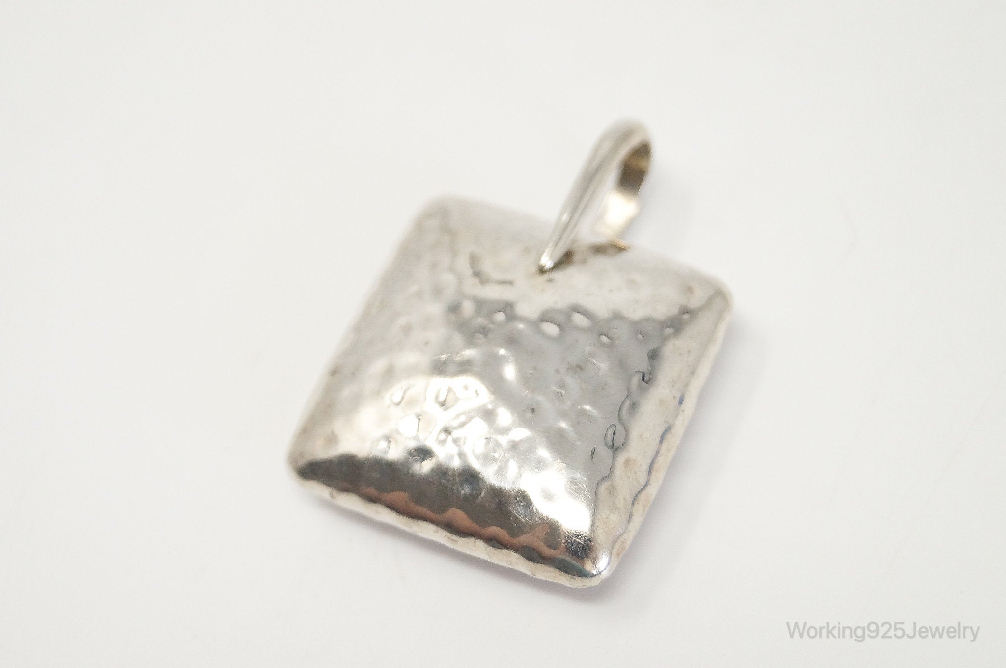 Vintage Silpada Hammered Square Pillow Sterling Silver Necklace Pendant